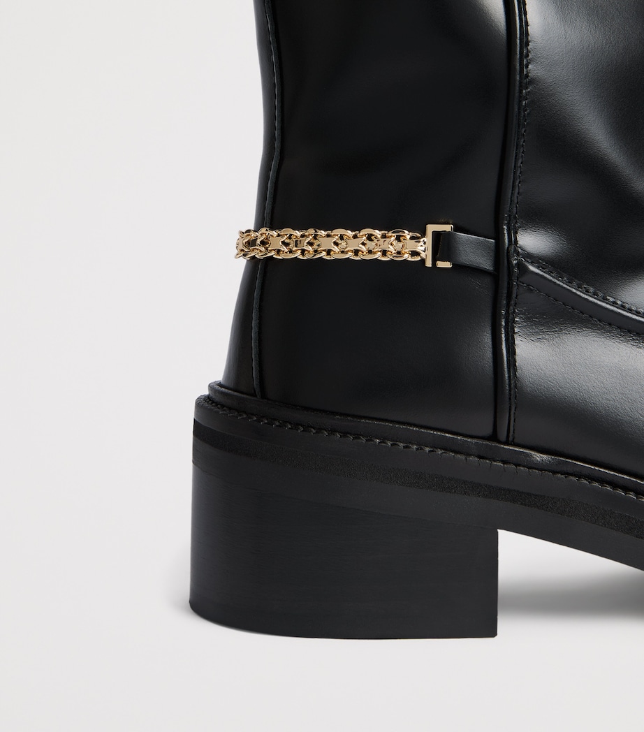 Maje Leather Embellished Knee Boots Black Image 6