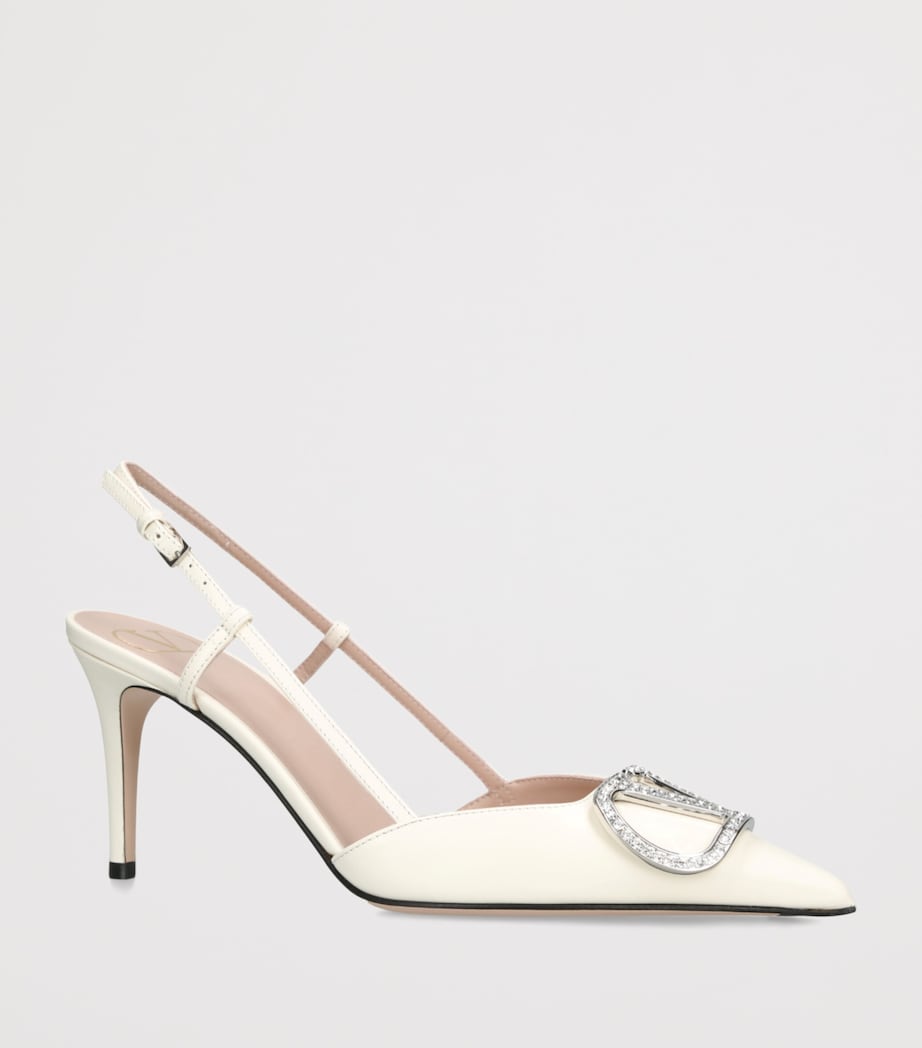 Valentino Garavani Leather VLogo Slingback Pumps 80 White Image 2