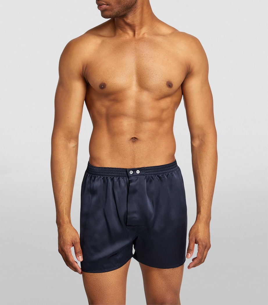 Derek Rose Mens Silk Boxer Shorts Navy Image 2