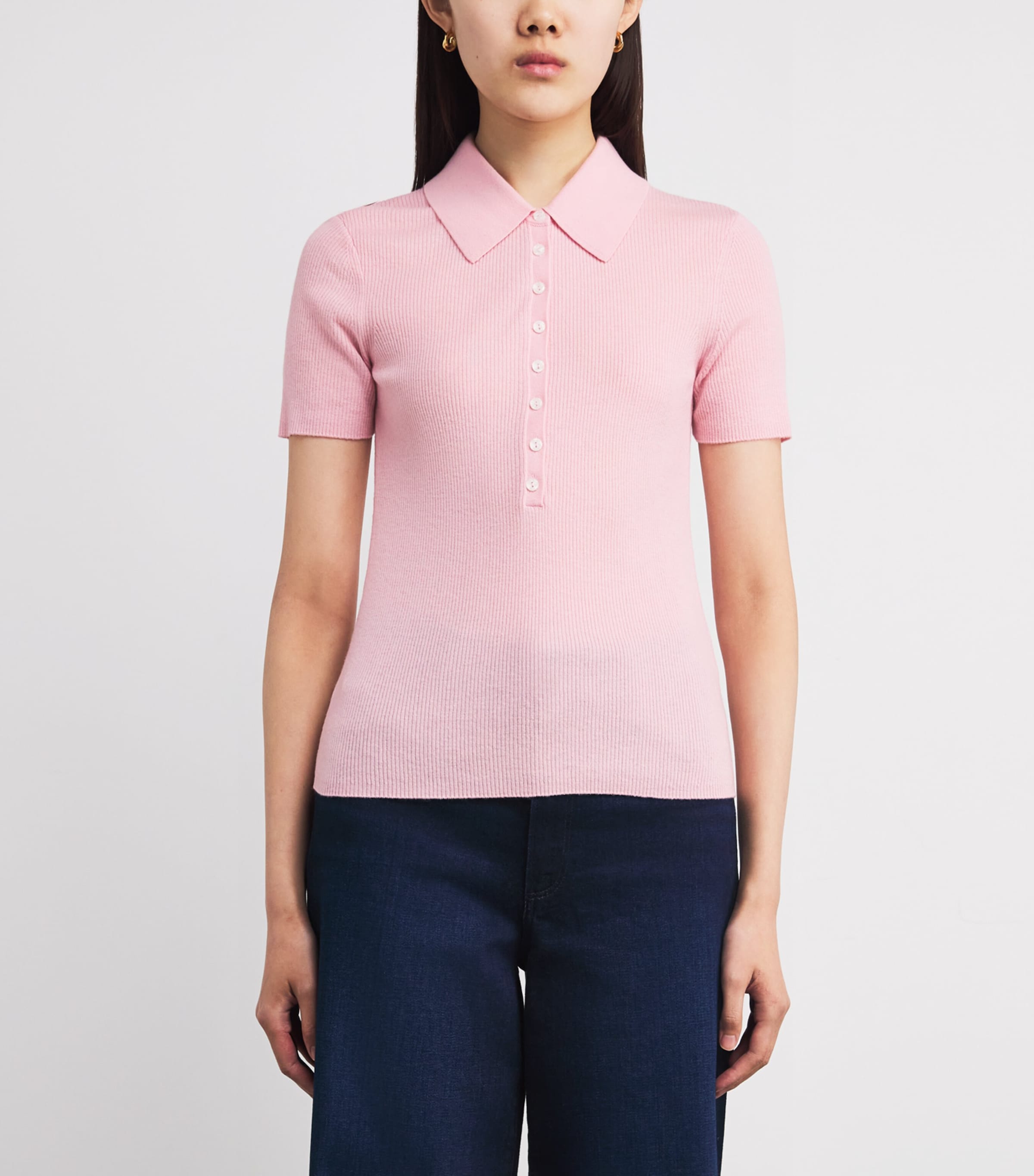 Wool-Silk Ribbed Polo Sweater PINK Image 3