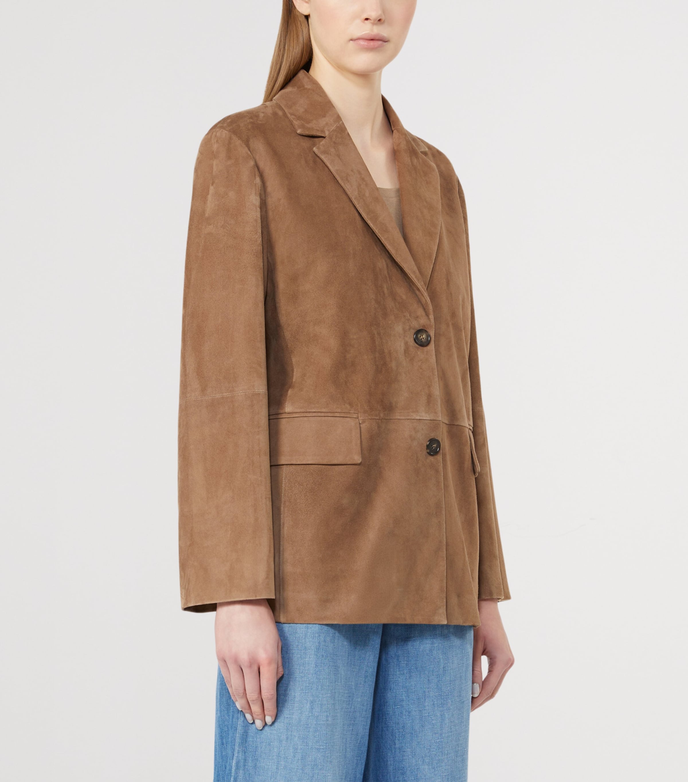 Max Mara Womens Suede Single-Breasted Blazer Hazelnut Brown Image 2