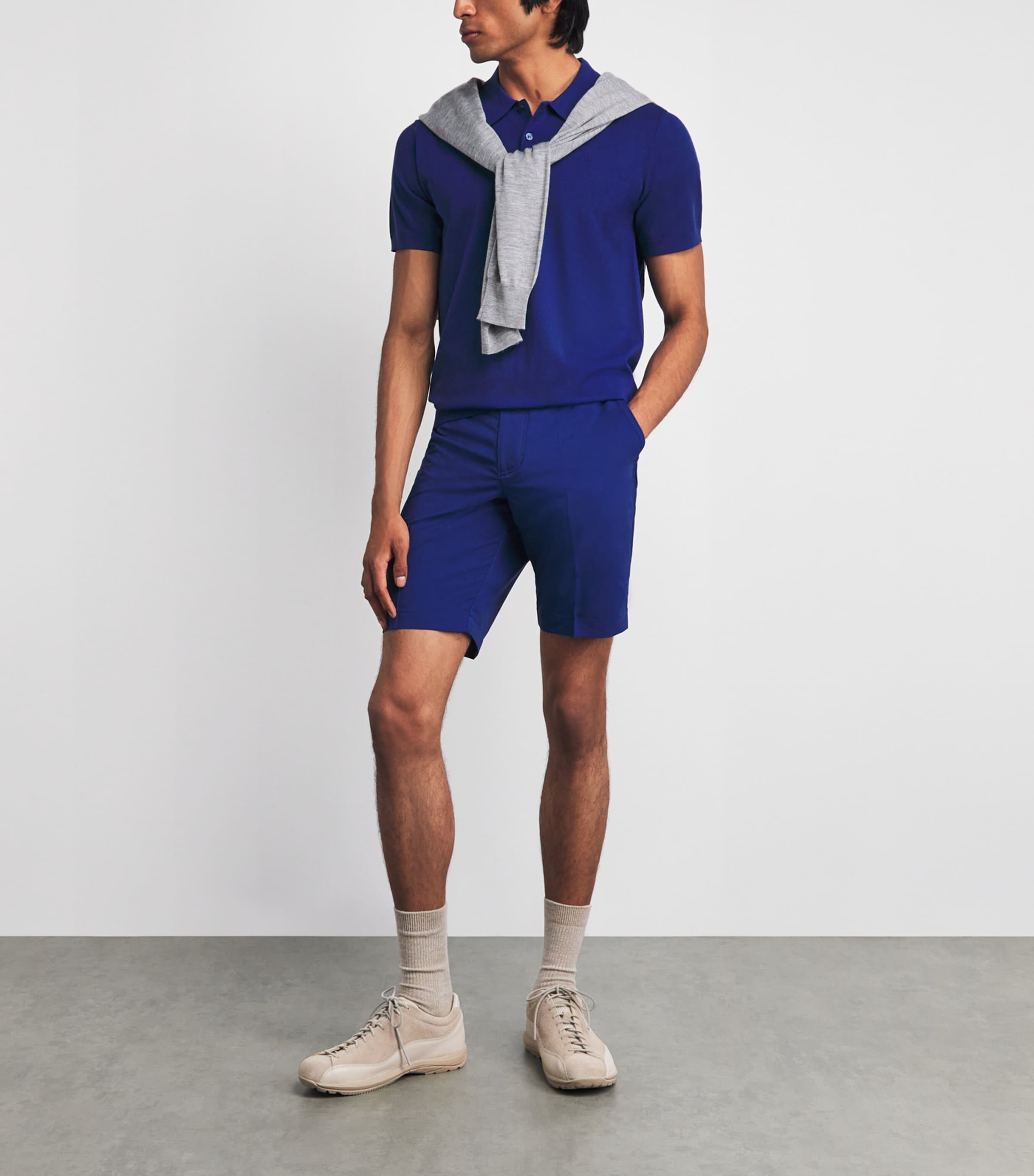 J Lindeberg Mens Knitted Ridge Polo Shirt Estate Blue Image 2