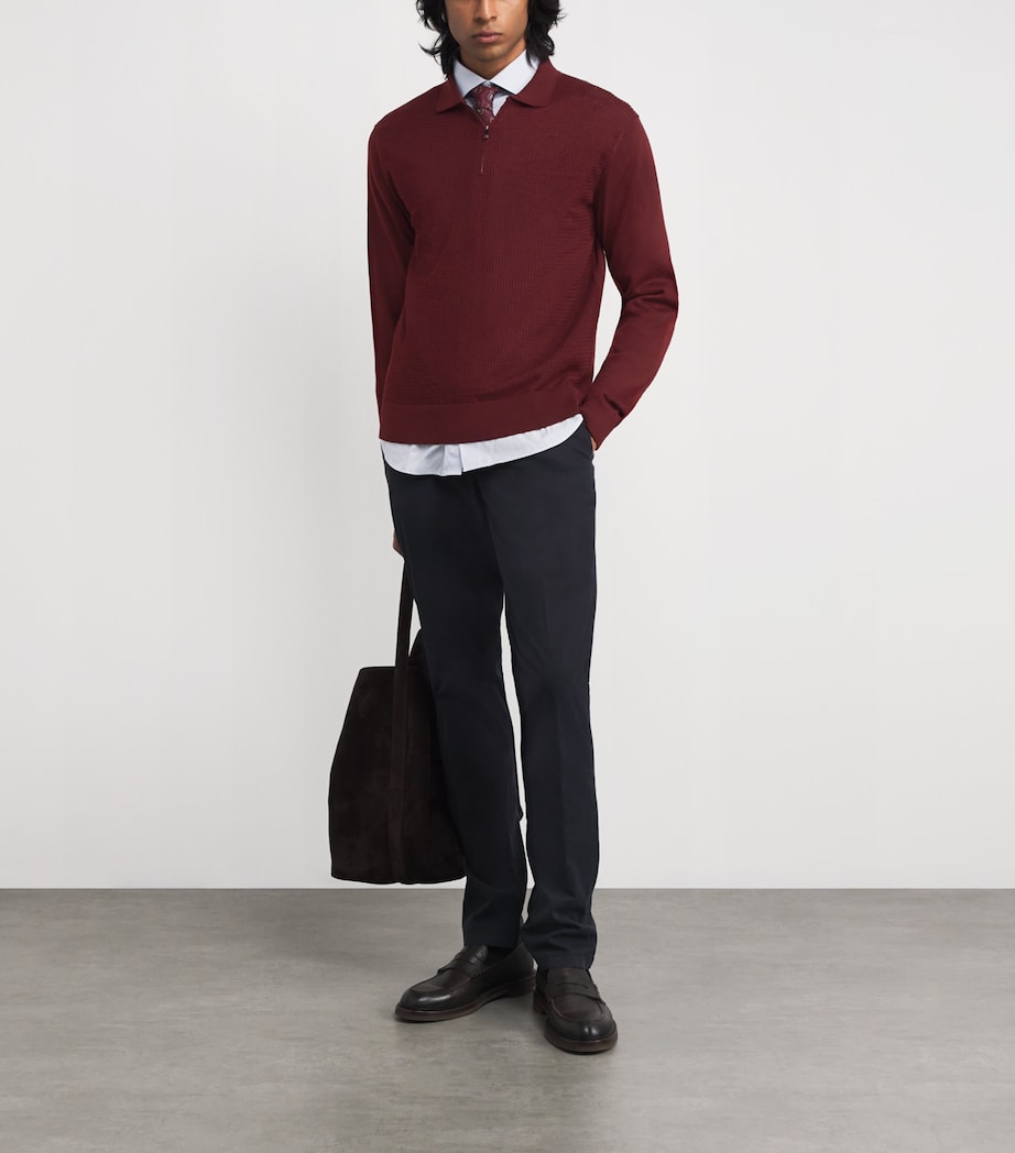 Virgin Wool Quarter-Zip Polo Sweater 041 DARK RED Image 2