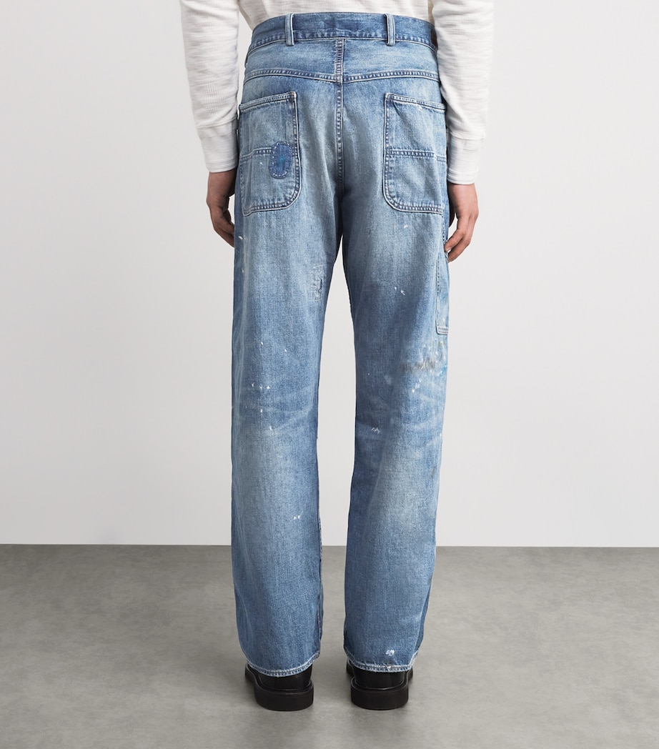 Paint-Splatter Distressed Straight Jeans BLUE Image 4