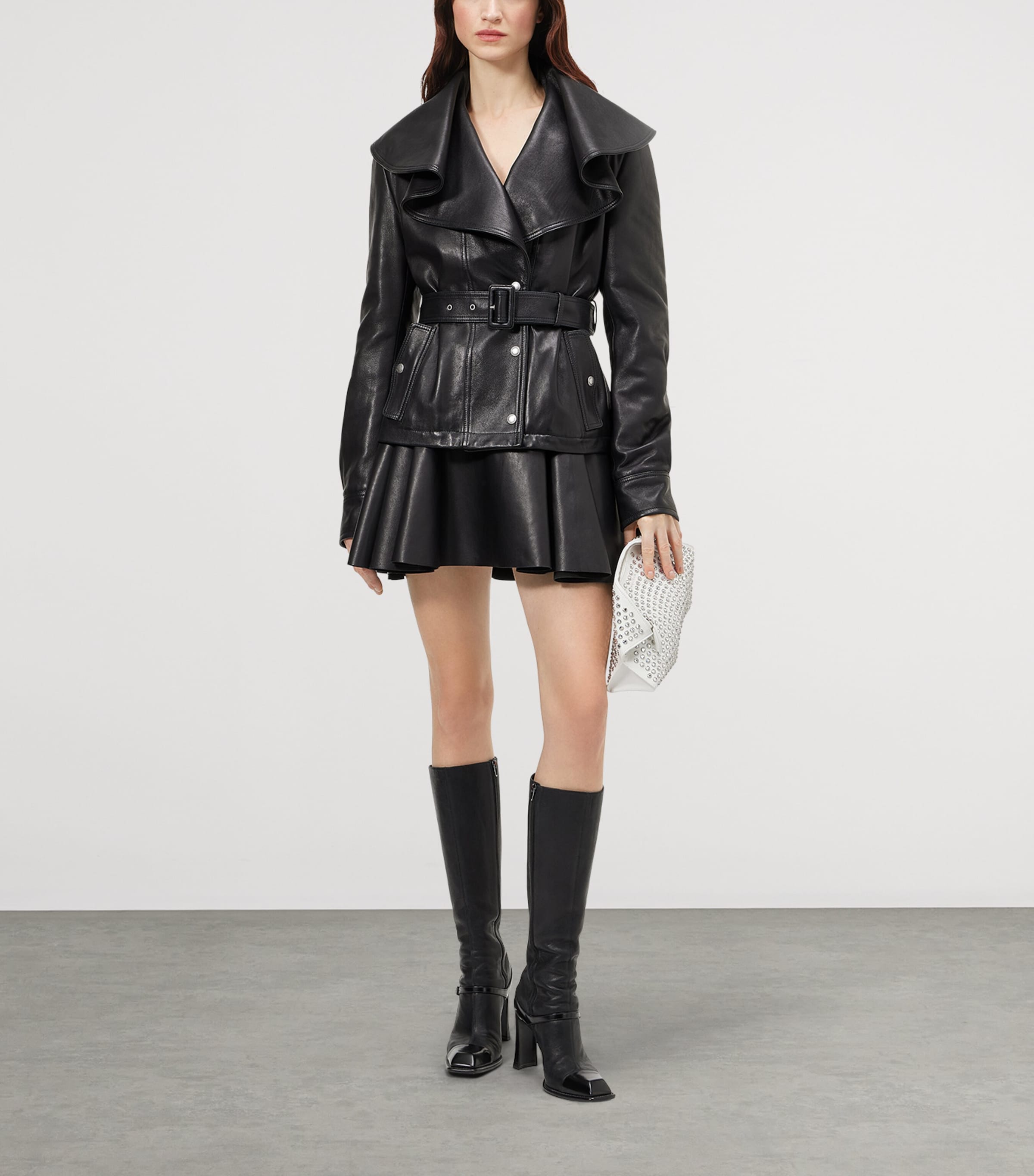 McQueen Womens Waterfall-Collar Leather Jacket Image 2