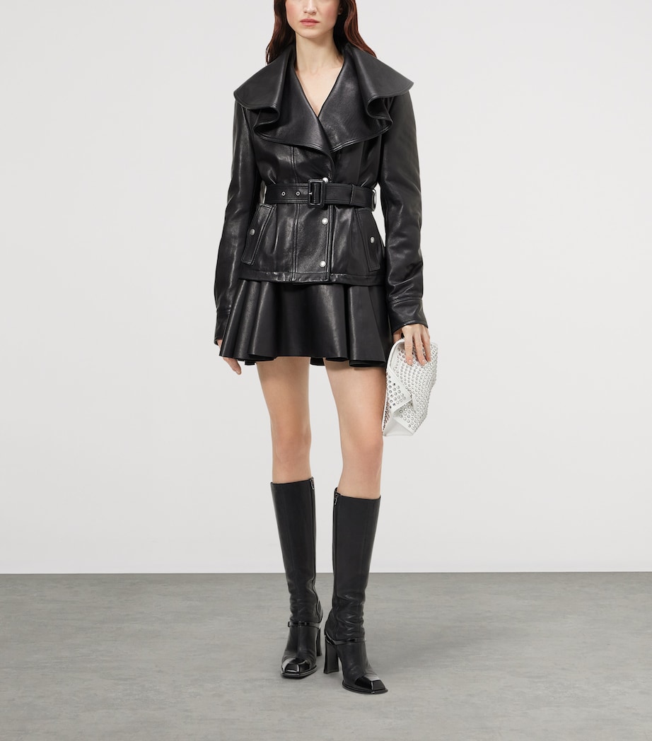 McQueen Womens Waterfall-Collar Leather Jacket Image 2