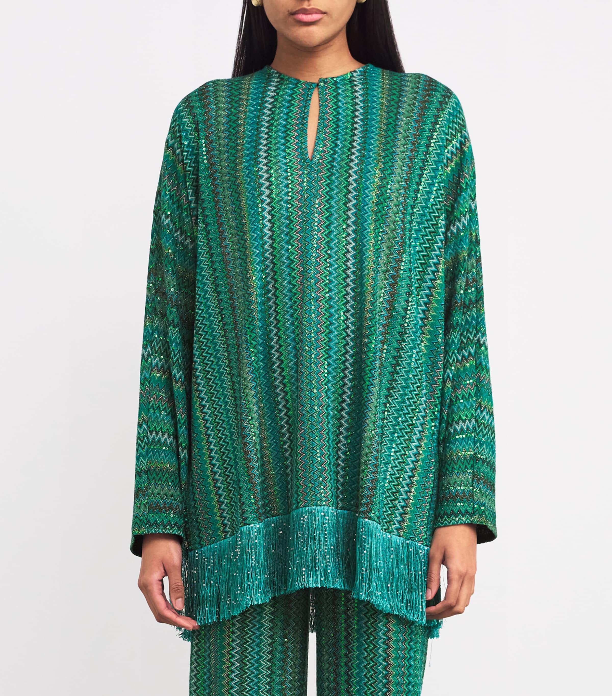 Sequinned Zigzag Blouse S614K EMRLD TEAL BLK Image 3