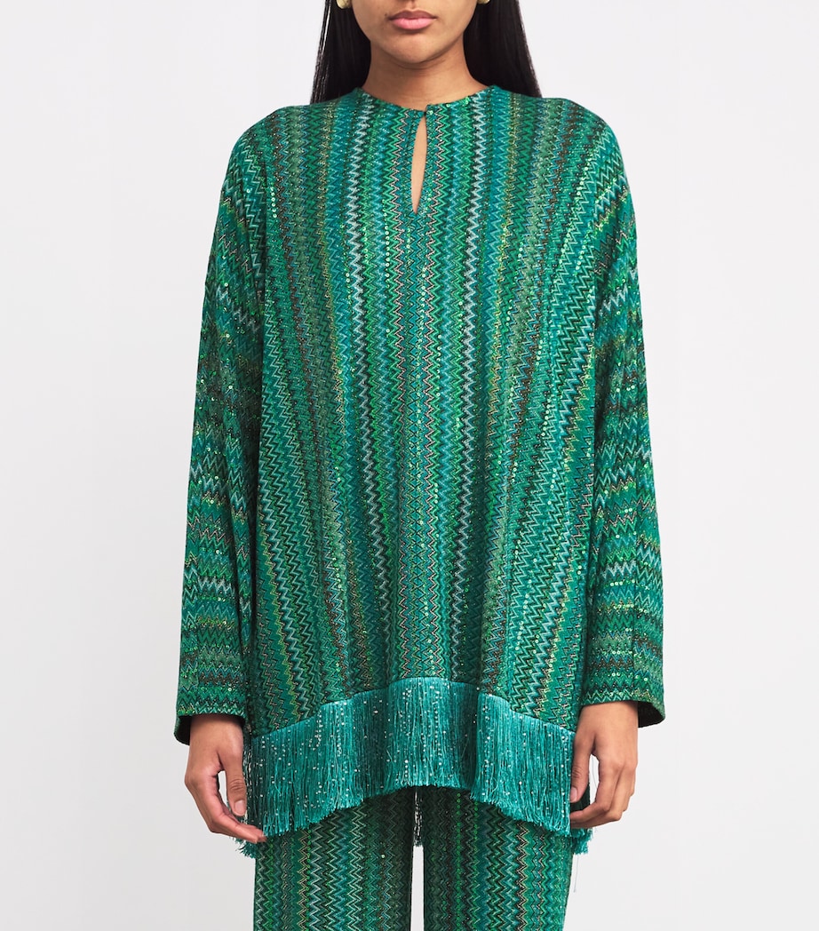 Sequinned Zigzag Blouse S614K EMRLD TEAL BLK Image 3