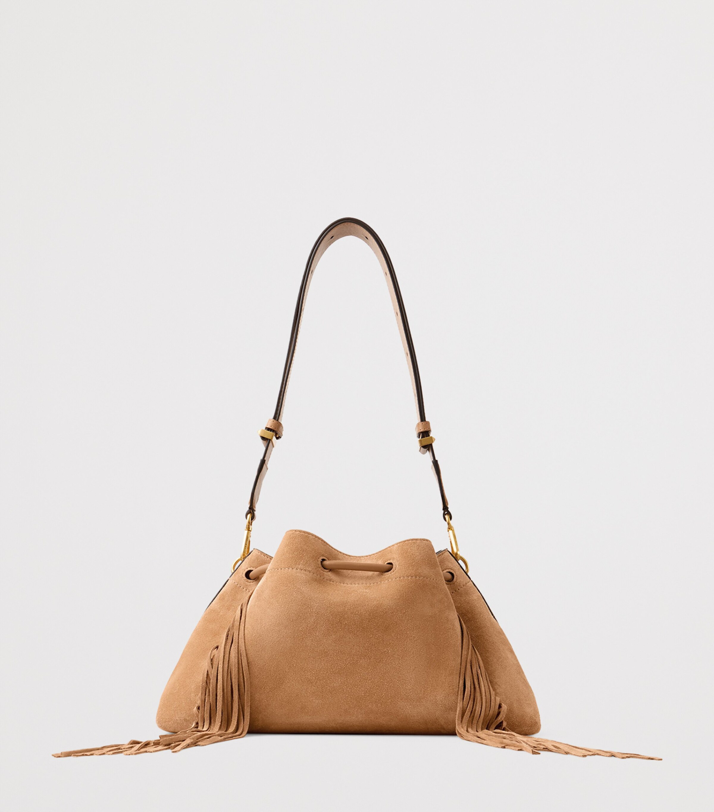 Jimmy Choo Womens Medium Cinch Suede Bucket Bag Toffee/toffee/gold Image 4