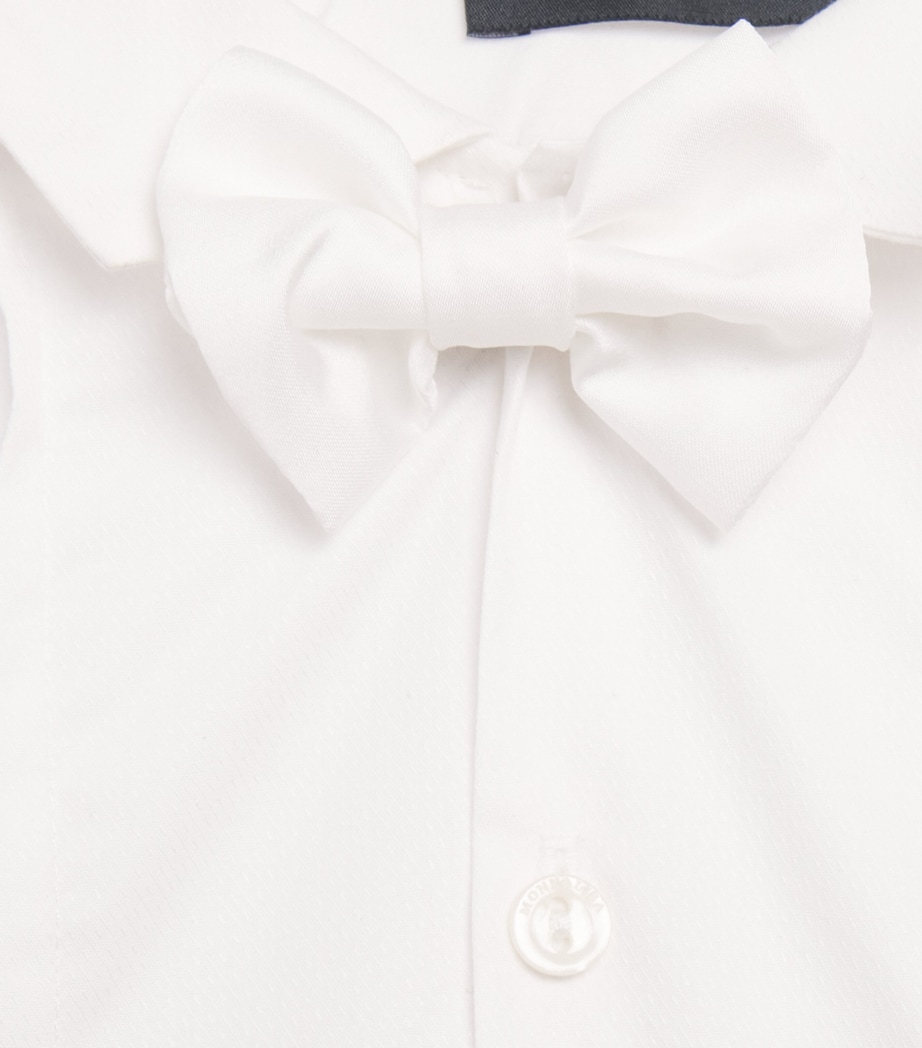 Monnalisa Cotton Bow Tie Playsuit (1-9 Months) Ecrù +cream Image 4