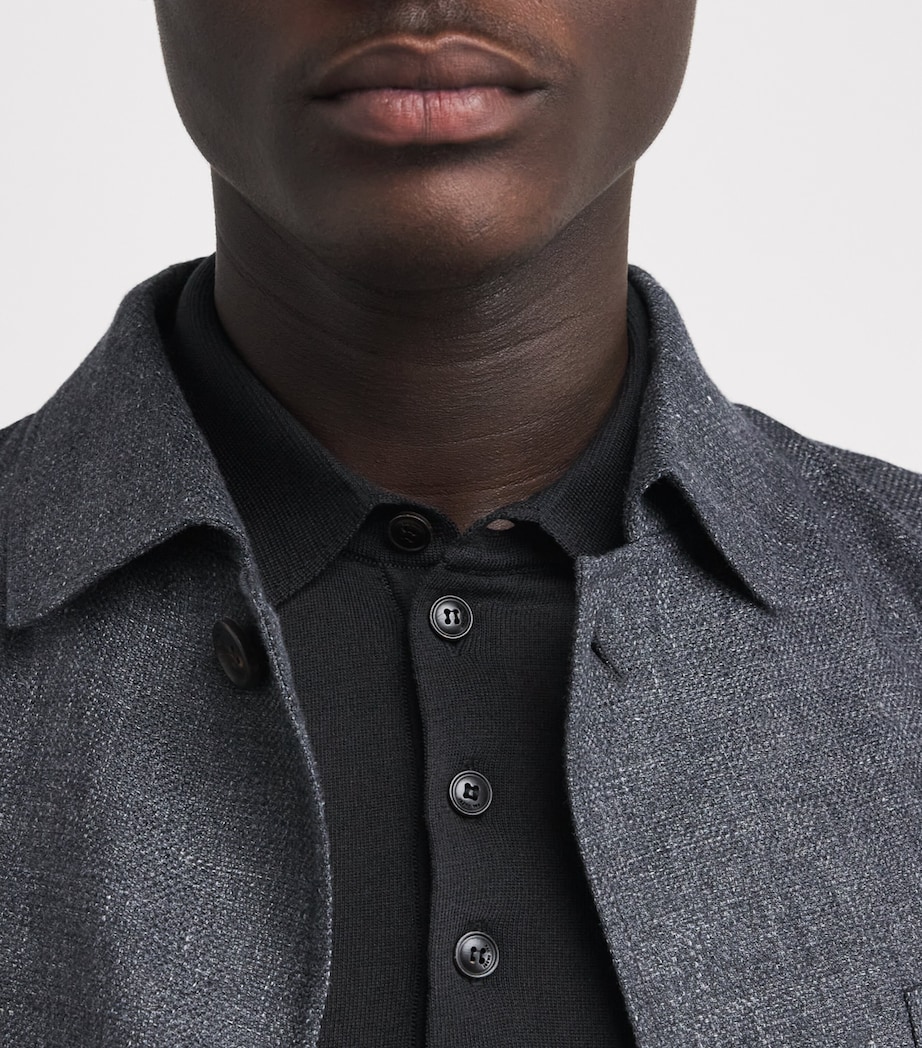 Pal Zileri Mens Silk-Cotton Polo Shirt Black Image 3