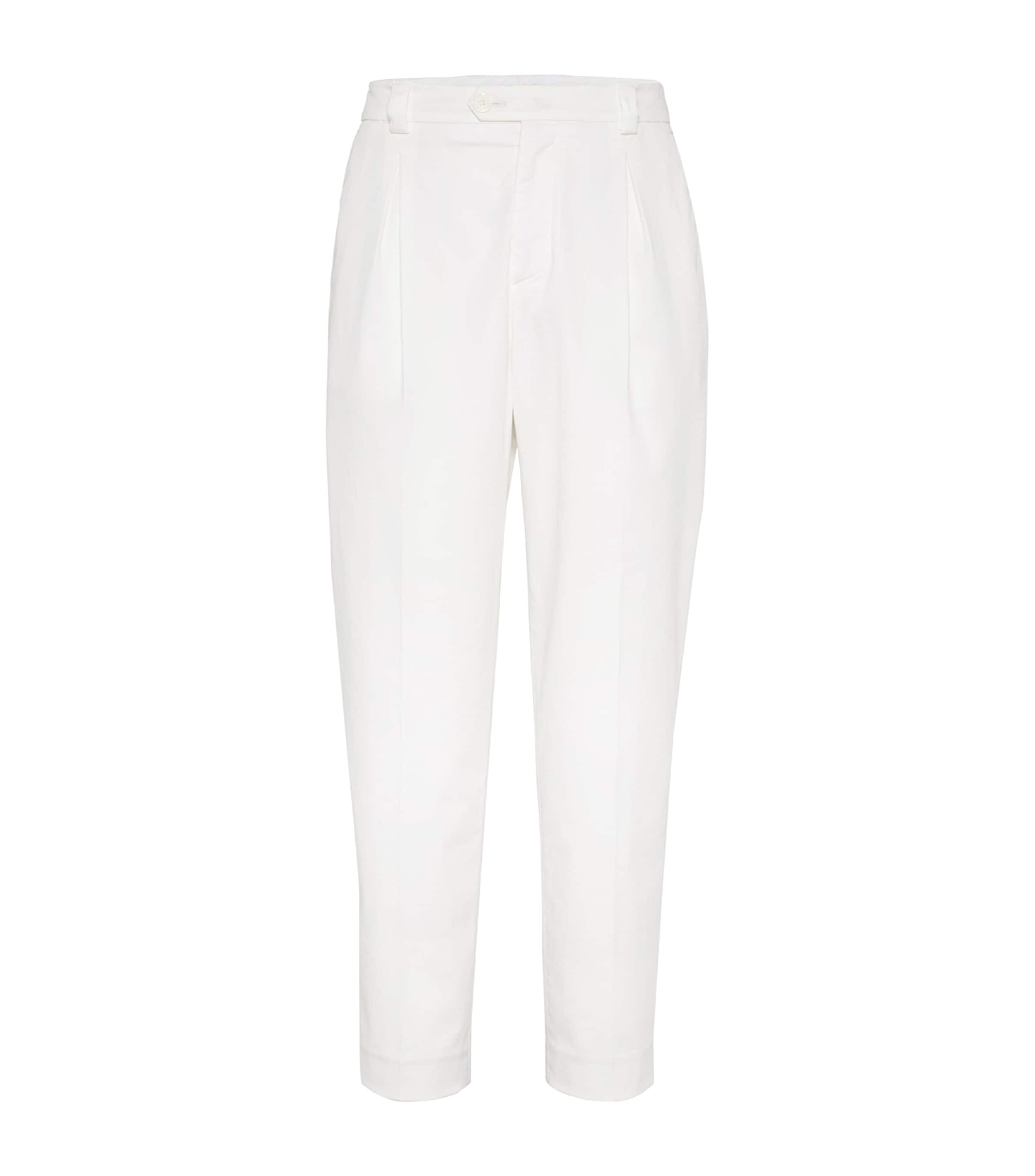 Brunello Cucinelli Comfort Gabardine Tapered Trousers In White
