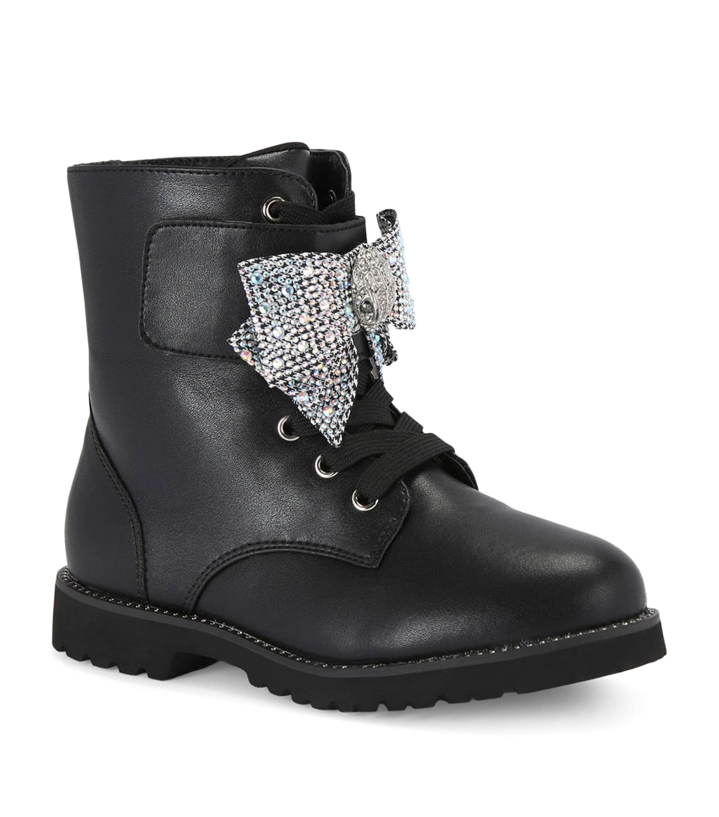 Kurt Geiger London Girls Black Kids Kensington Crystal-bow Leather Boots 7-9 Years In Black