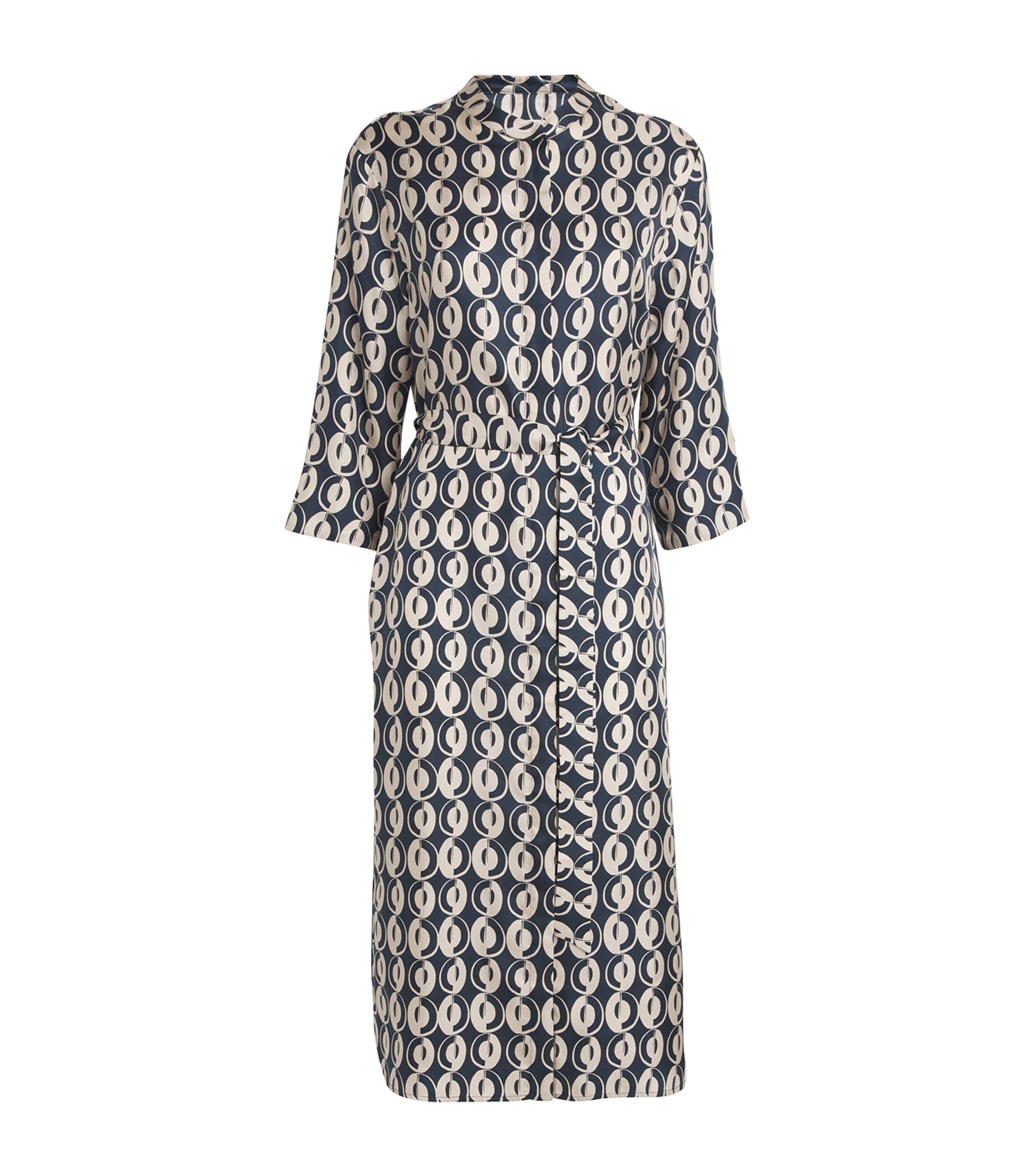 Shop Max Mara Silk Printed Midi Dress In Blue