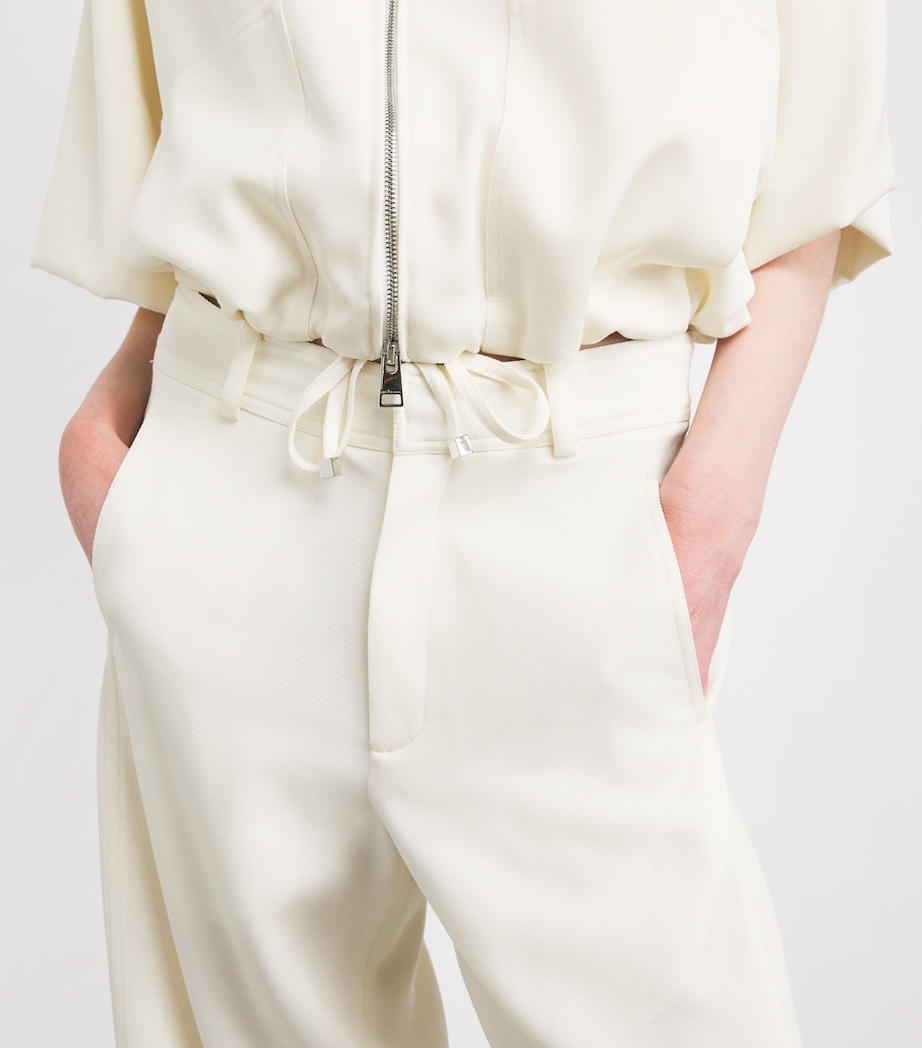 Kiton Womens Wool-Silk Wide-Leg Trousers White Image 3
