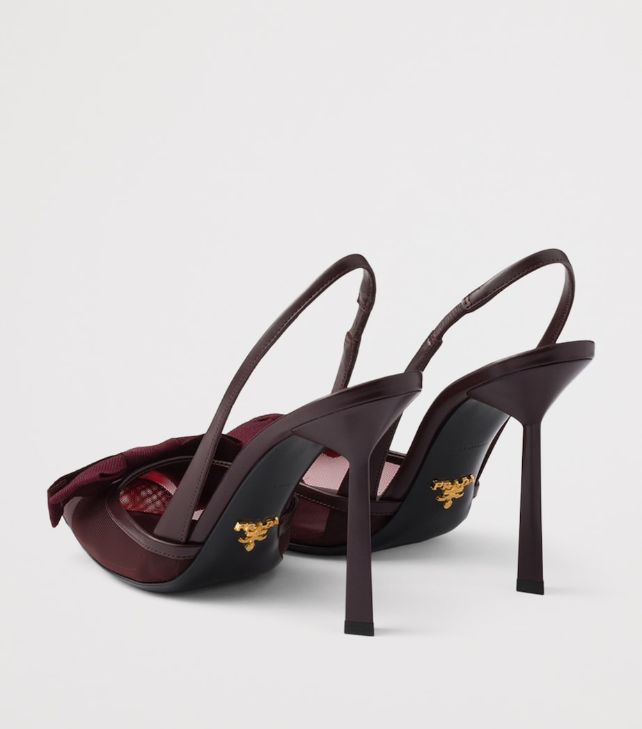 Prada Mesh Bow Slingback Pumps 100 Burgundy Image 4