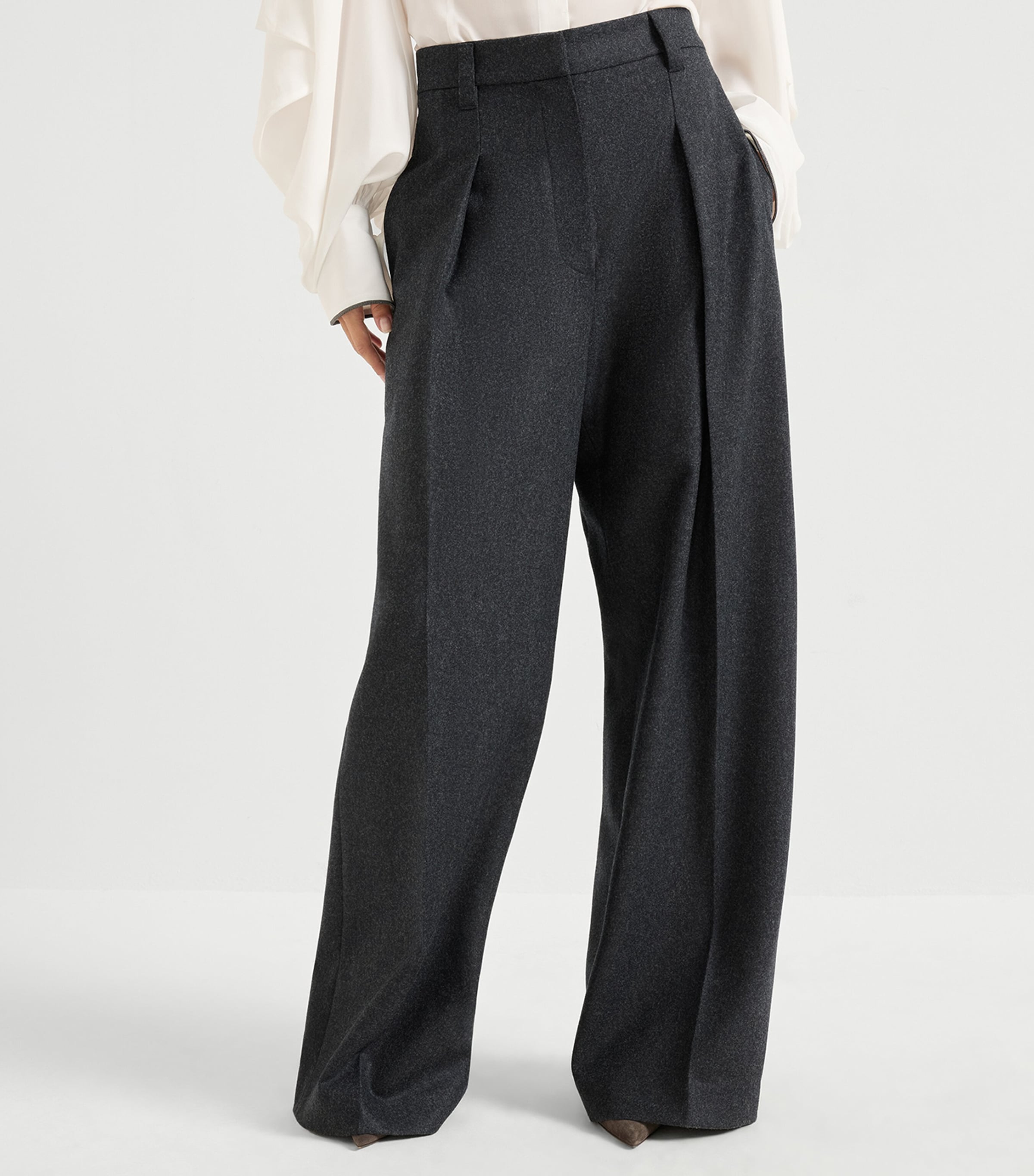 Virgin Wool Pleated Wide-Leg Trousers C006 Image 2
