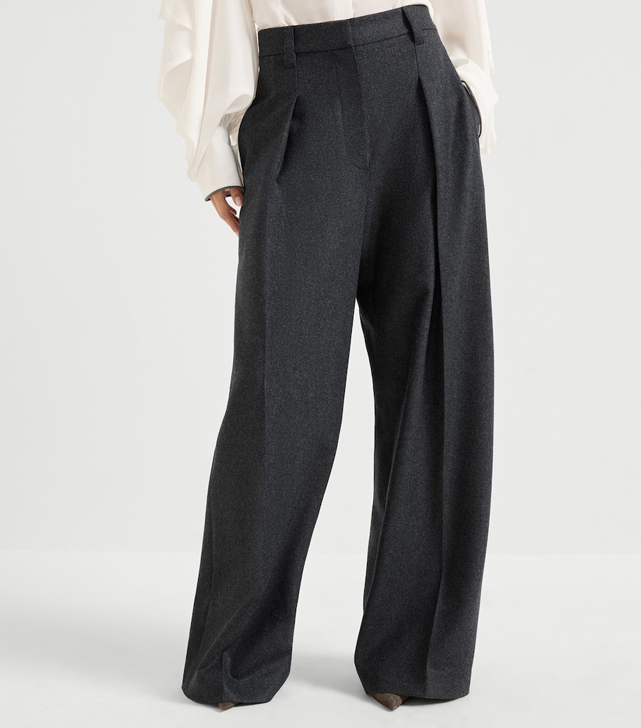 Virgin Wool Pleated Wide-Leg Trousers C006 Image 2