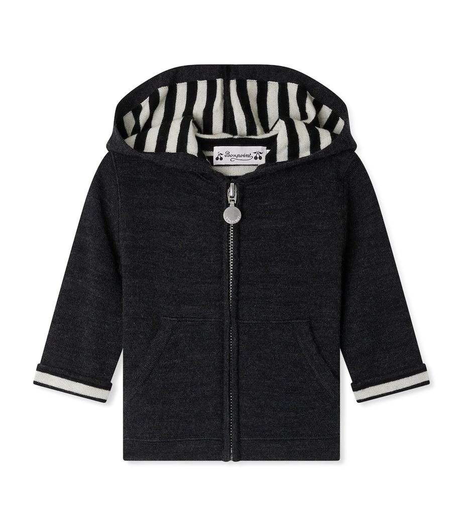 Wool Hooded Cardigan (6-36 Months) RA GRIS CHINE Image 1