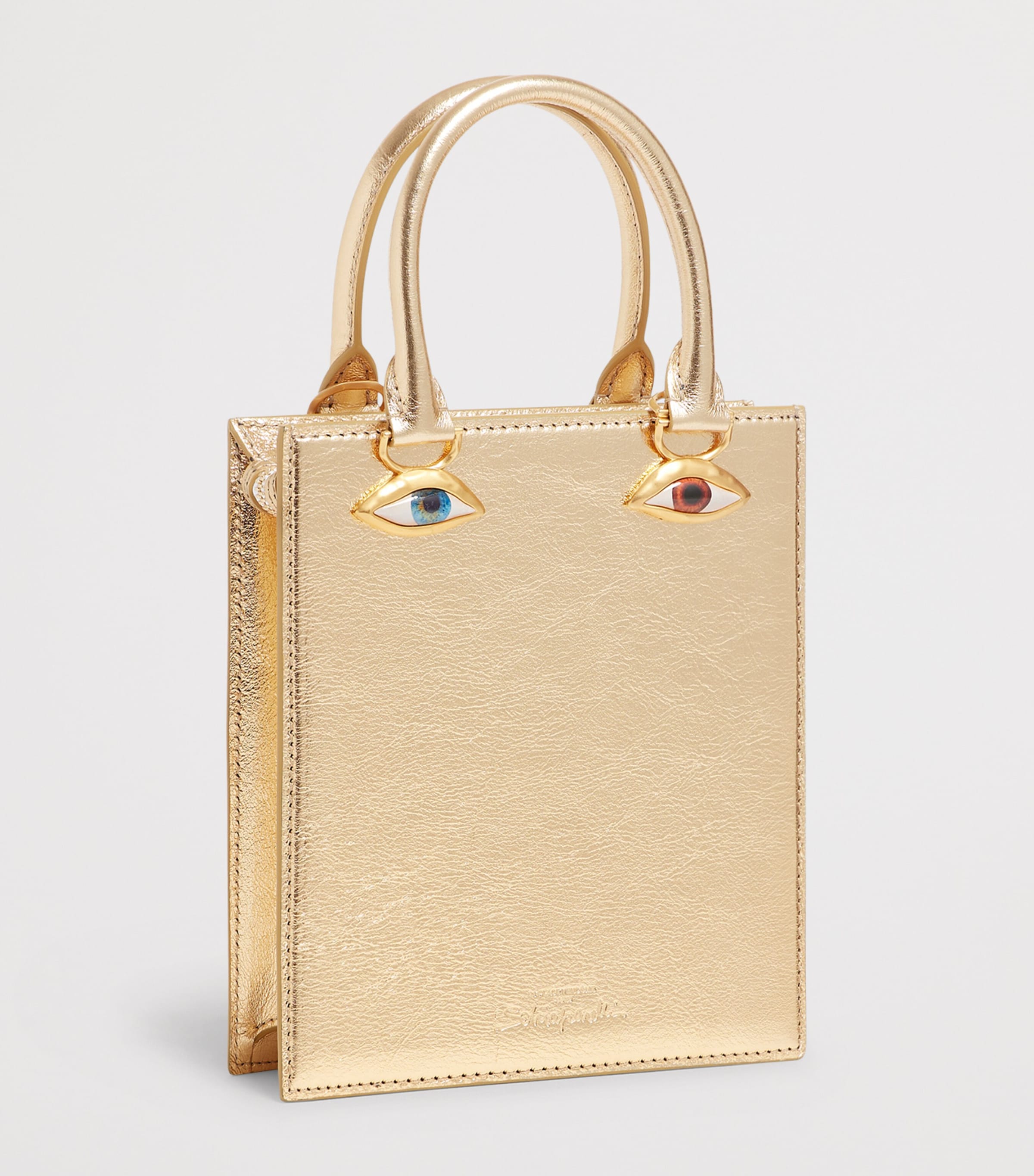 Schiaparelli Mini Metallic Leather Face Top-Handle Bag Gold Image 4
