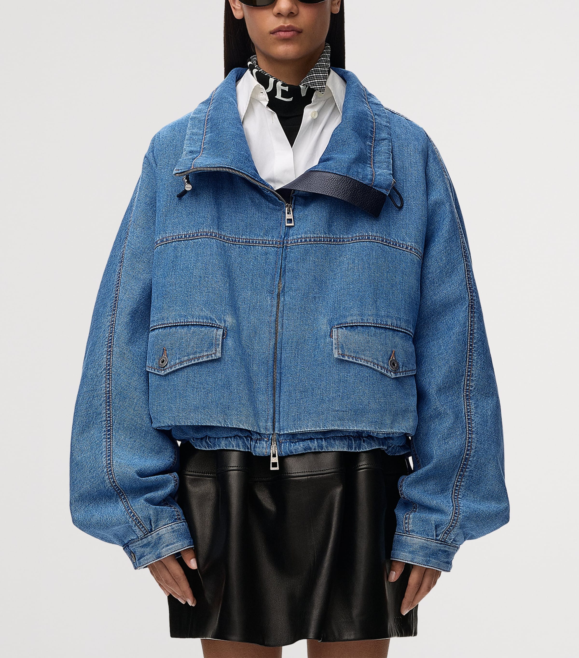 LOEWE Womens Denim Bomber Jacket Light Blue Image 3