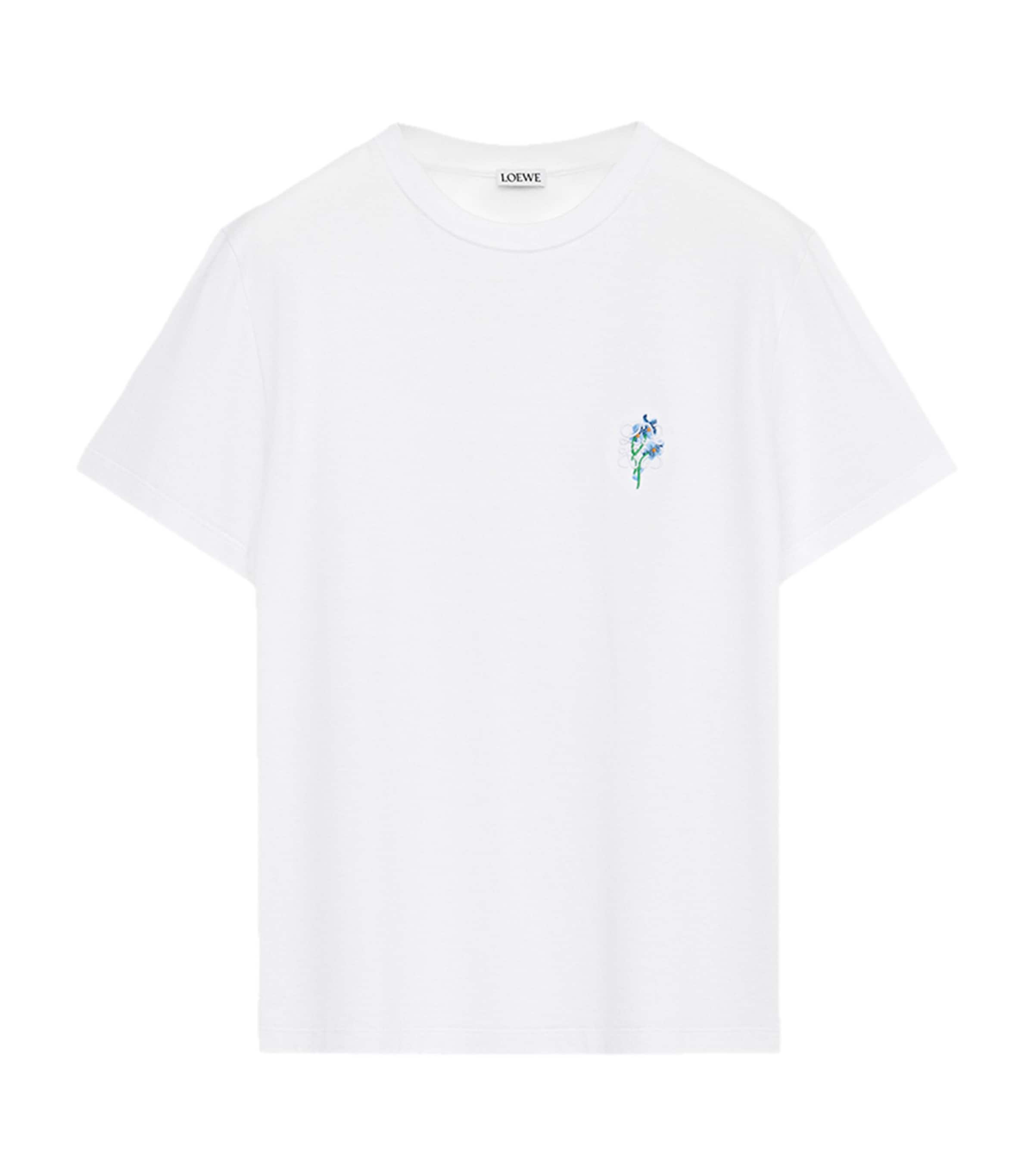 Loewe Womens White Floral Anagram-embroidery Relaxed-fit Cotton-jersey T-shirt In White