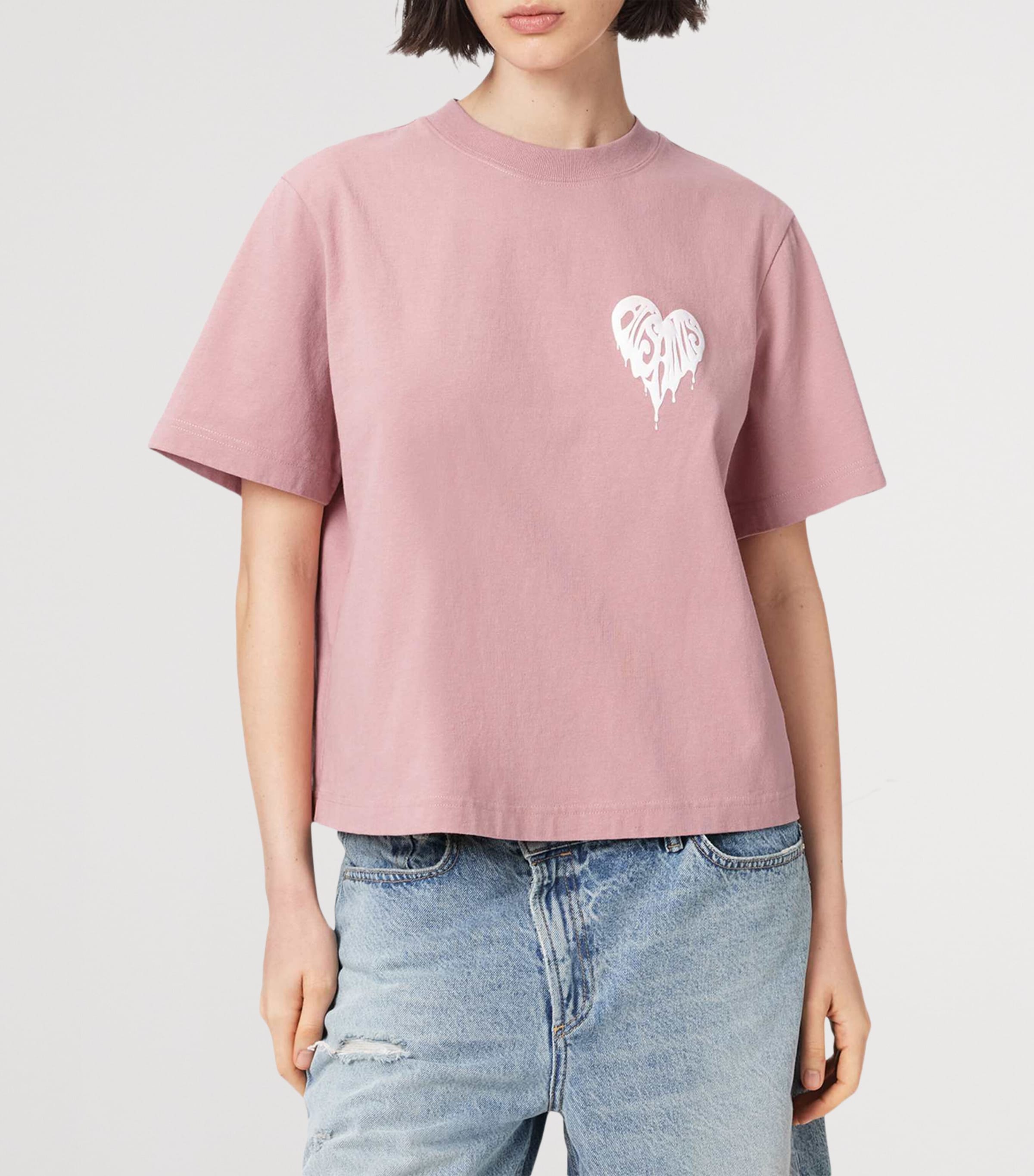 AllSaints Womens Organic Cotton Lisa Trip T-Shirt Woodrose Pink Image 3