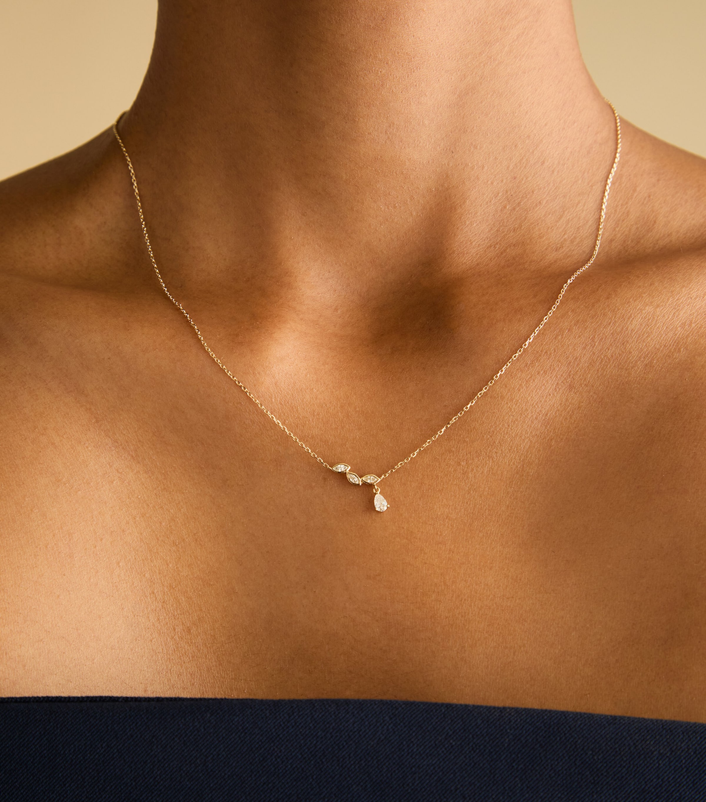 Yellow Gold and Diamond Drop Pendant Necklace GOLD Image 2