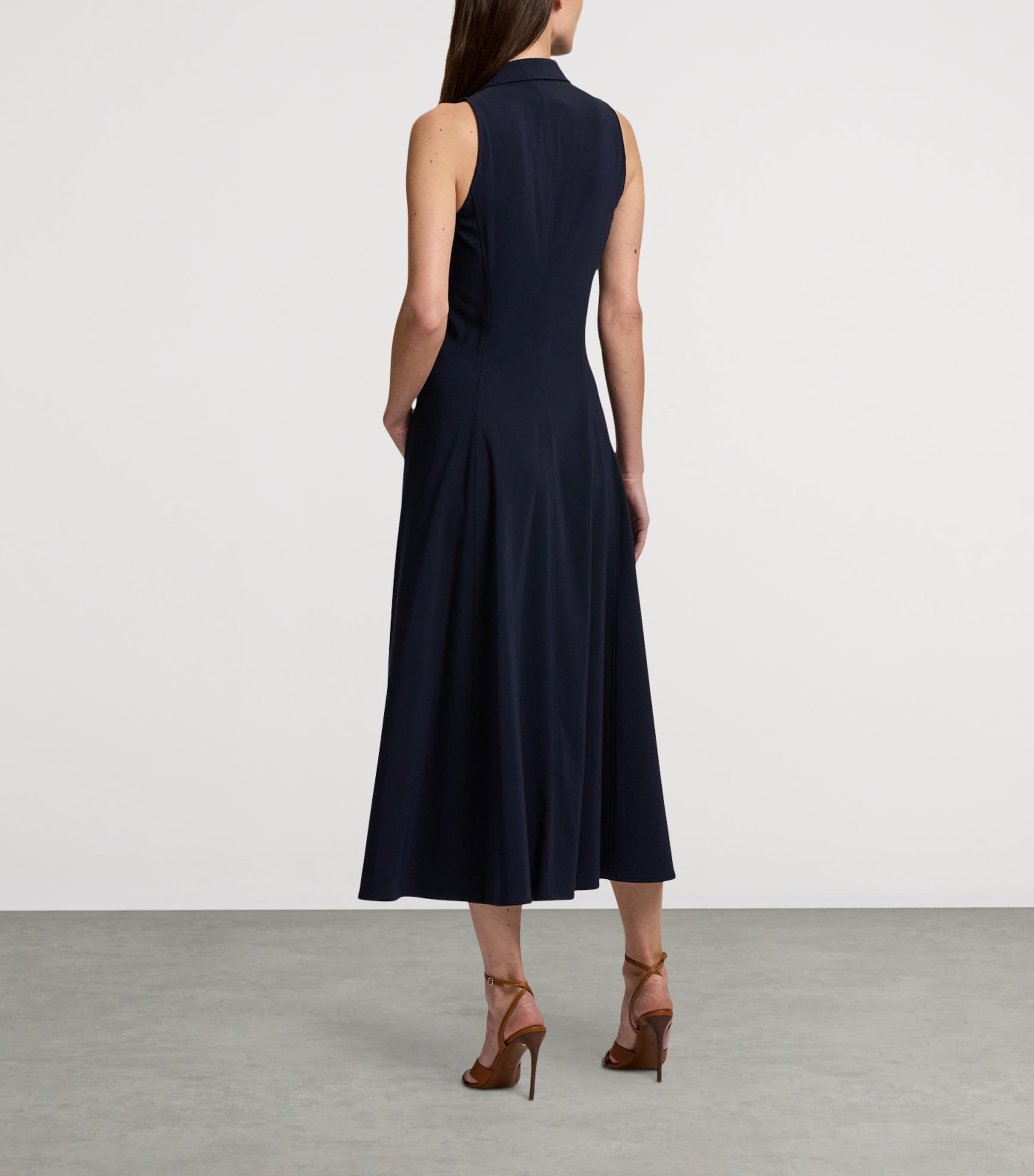 Ralph Lauren Collection Womens Cotton-Blend Alecia Midi Dress Navy Image 7