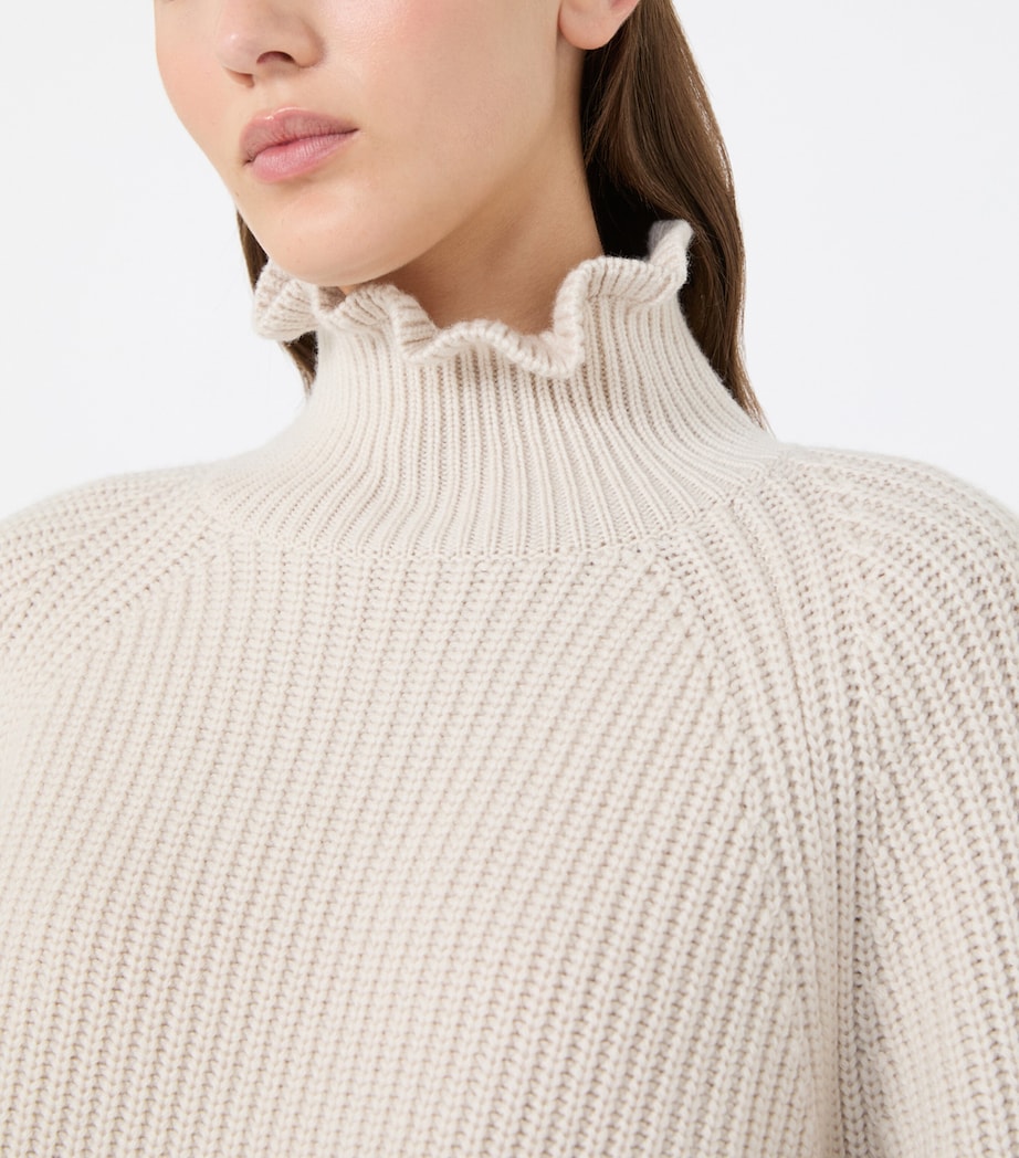 Max Mara Womens Wool-Cashmere Ruffle-Neck Sweater Beige Image 5