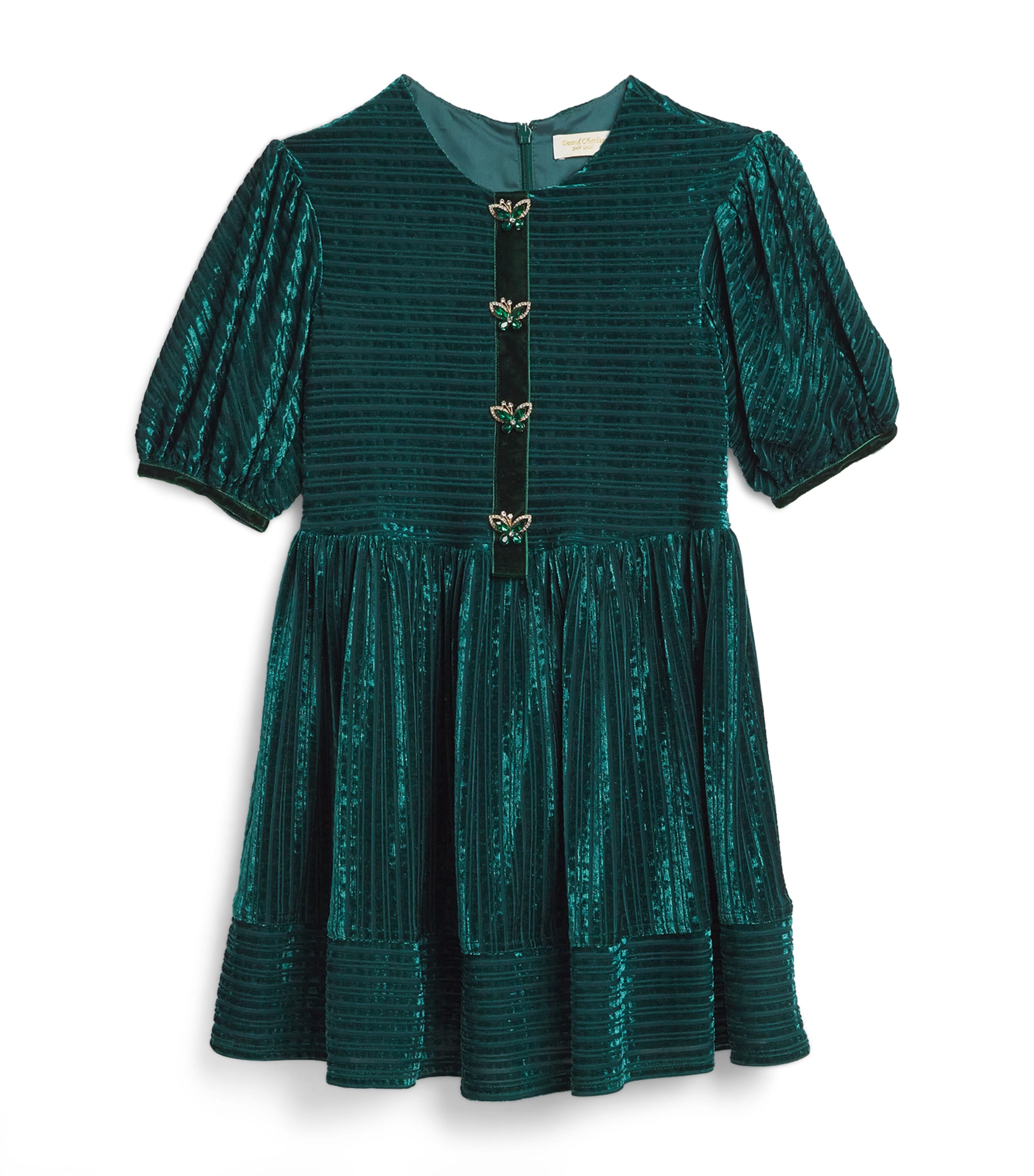 David Charles Kids' Velvet Button-detail Dress In Green