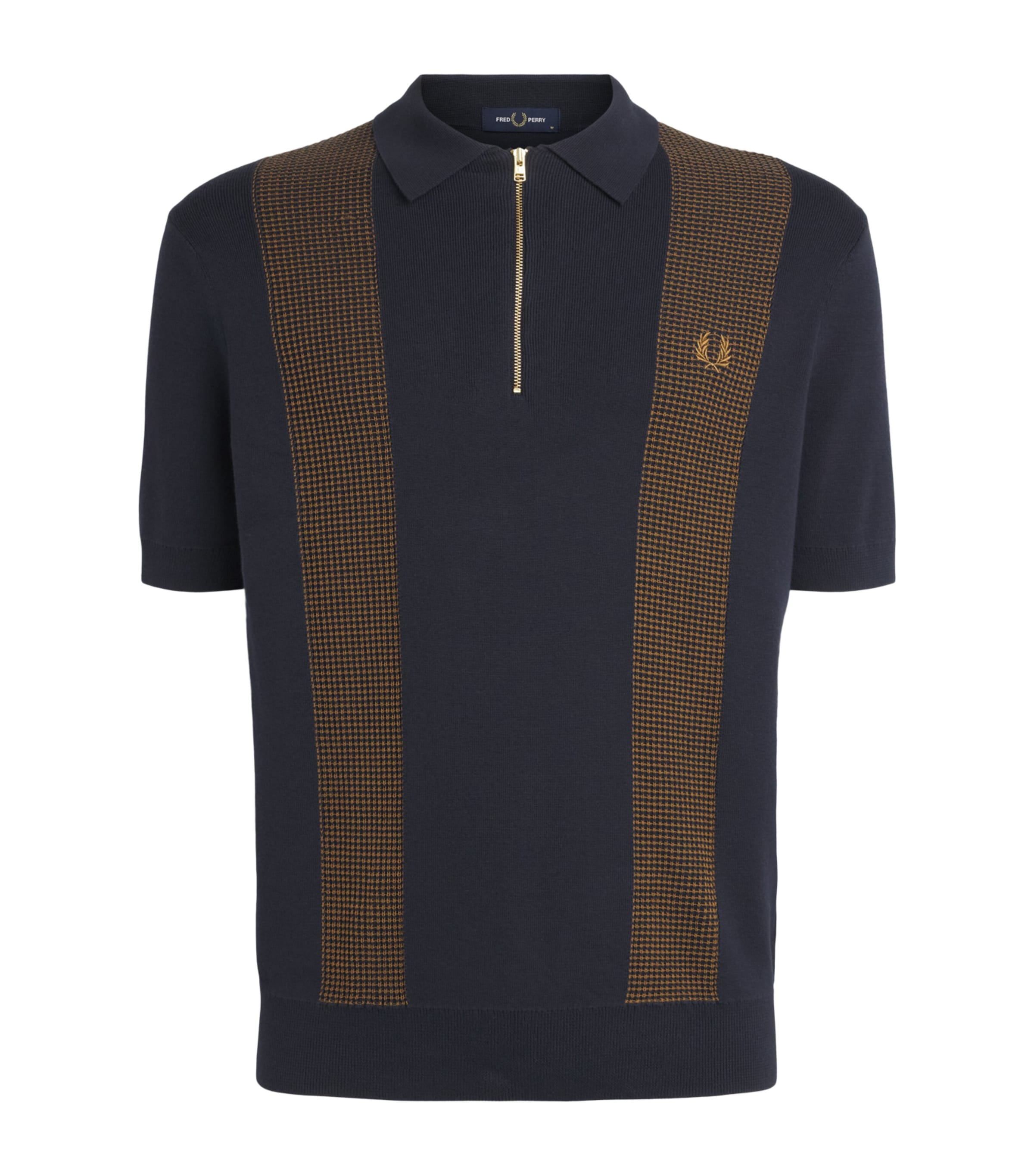 Fred Perry Mens Cotton Panelled Zip-Up Polo Shirt Navy Image 1