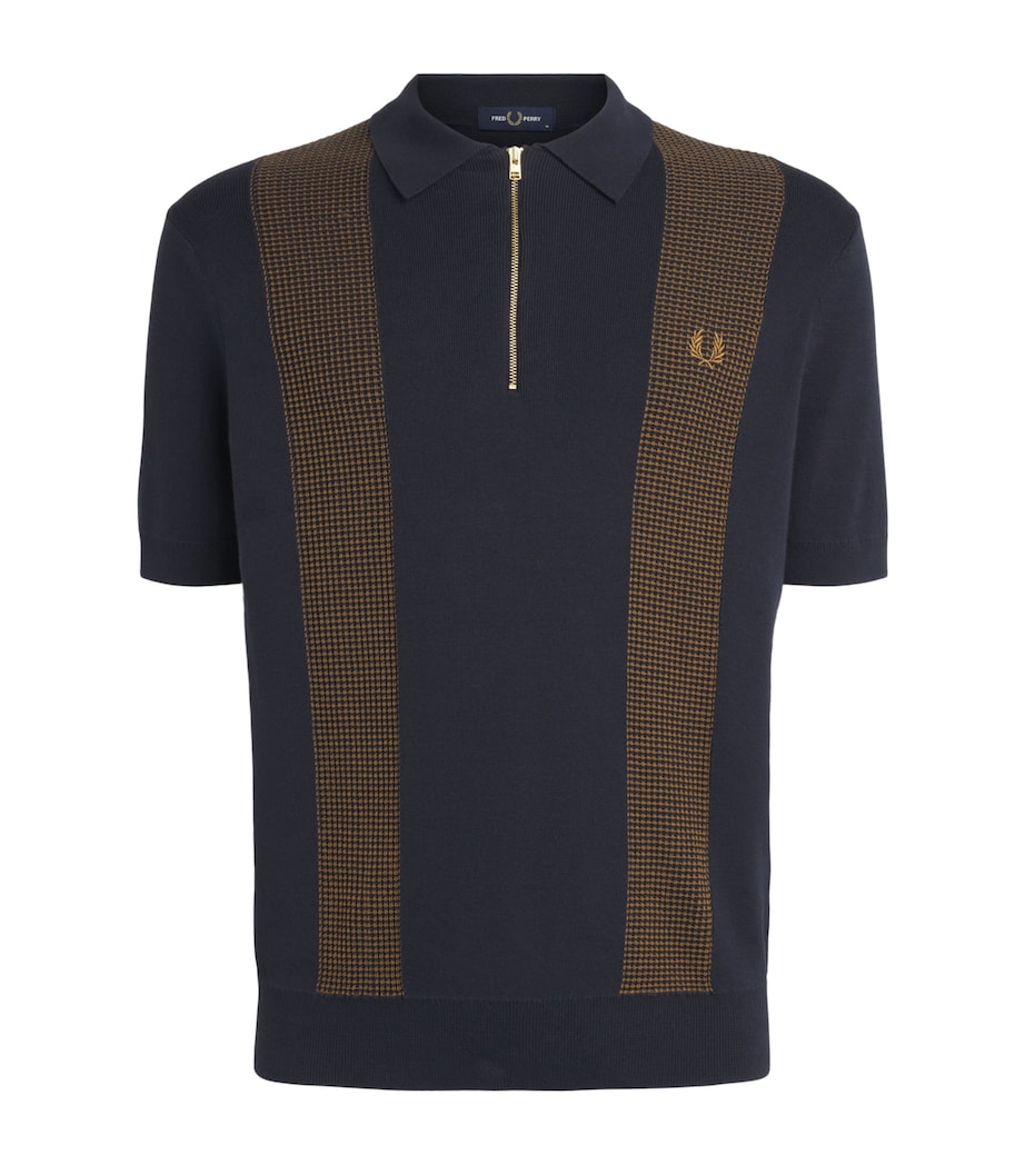 Fred Perry Mens Cotton Panelled Zip-Up Polo Shirt Navy Image 1