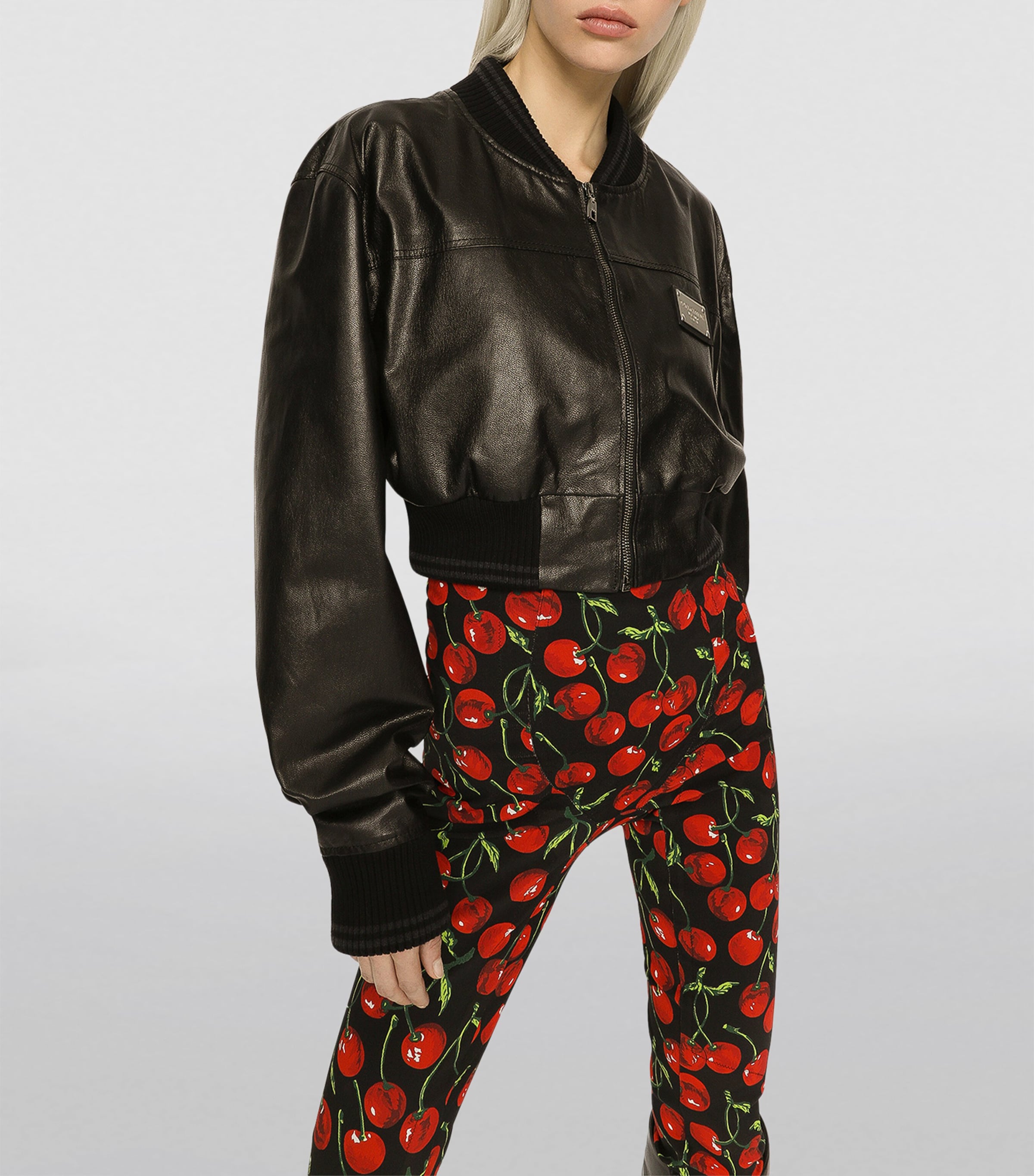 Leather Cropped Jacket N0000-BLACK Image 3