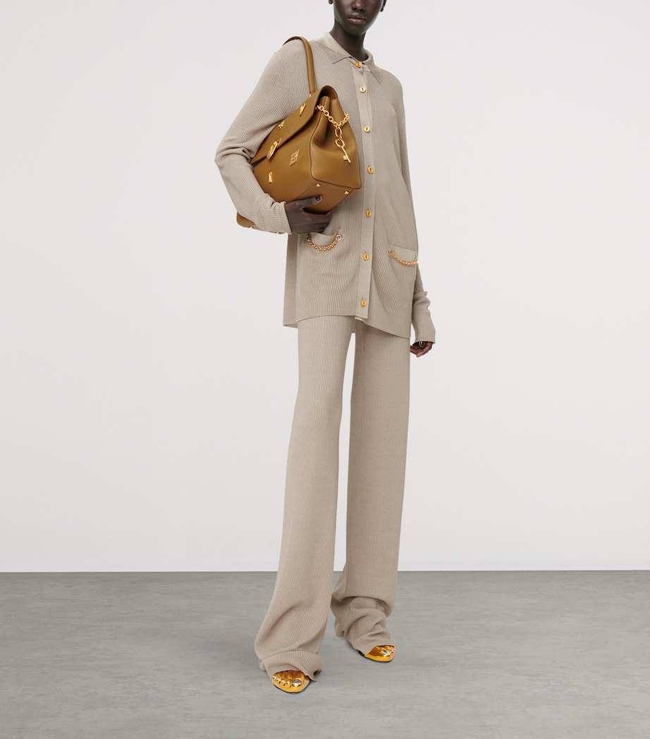 Schiaparelli Womens Wide-Leg Knit Trousers Taupe Image 2