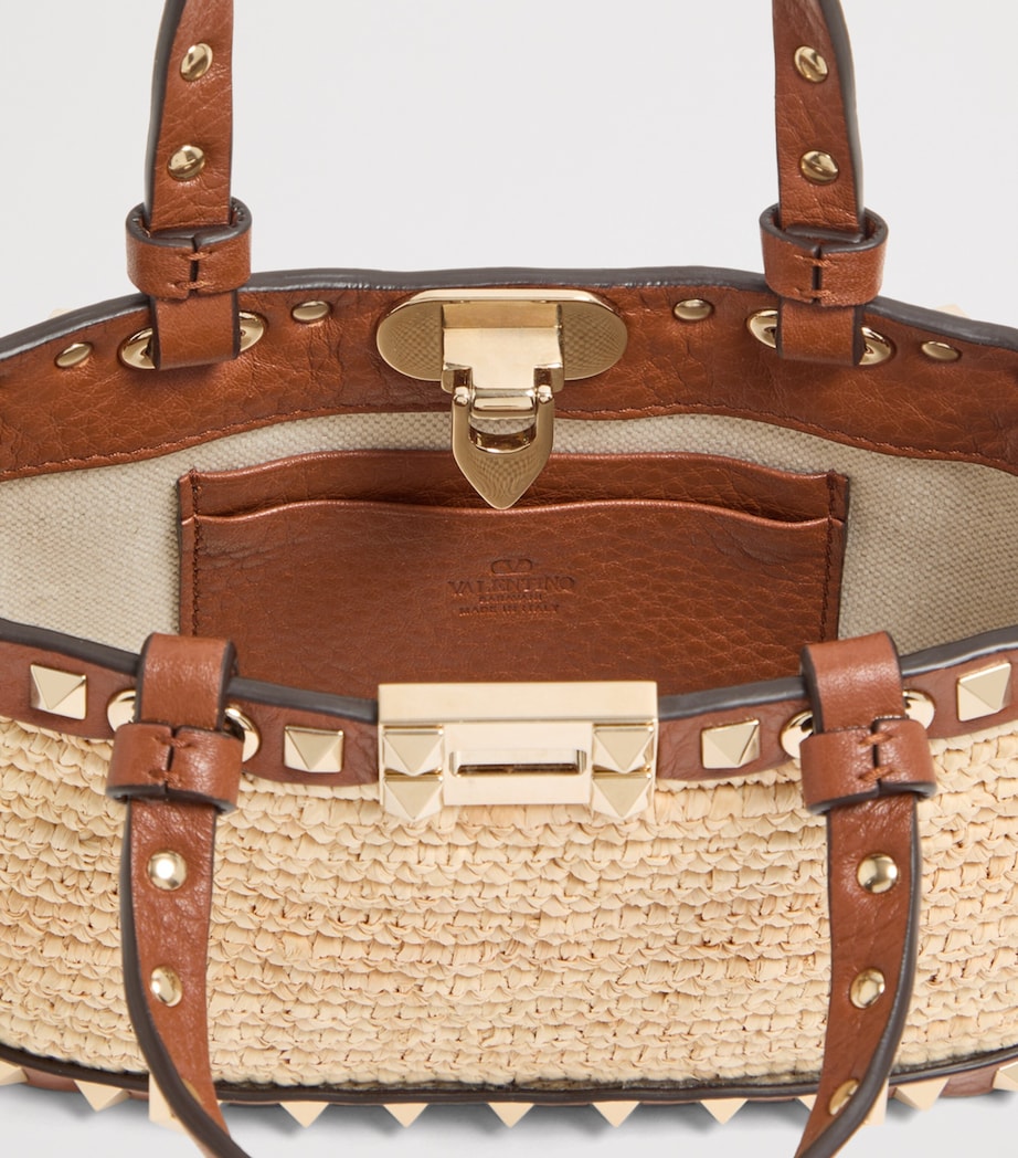 Valentino Garavani Mini Straw Rockstud Top-Handle Bag Image 5