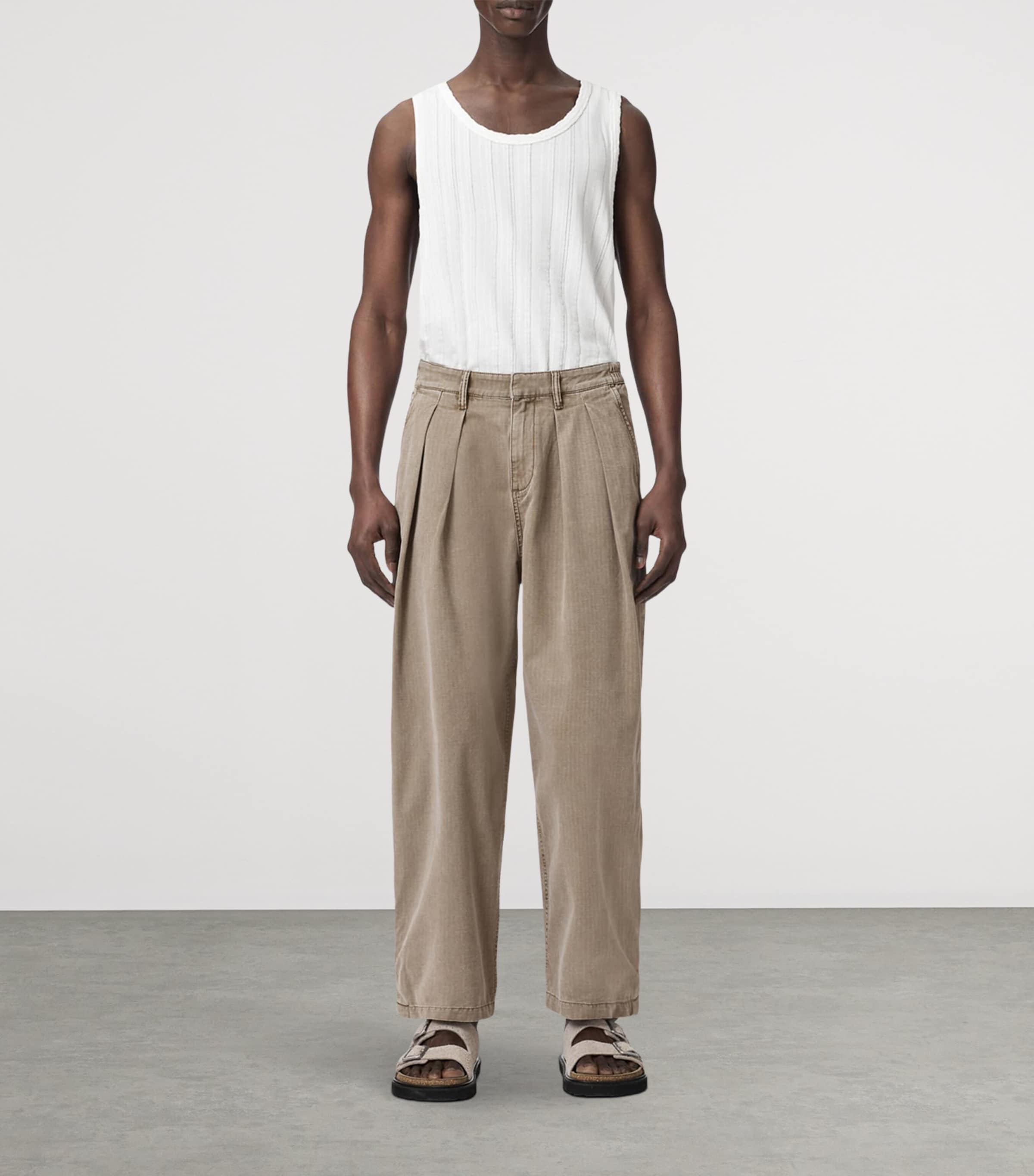 AllSaints Mens Organic Cotton Becco Trousers Stone Brown Image 2