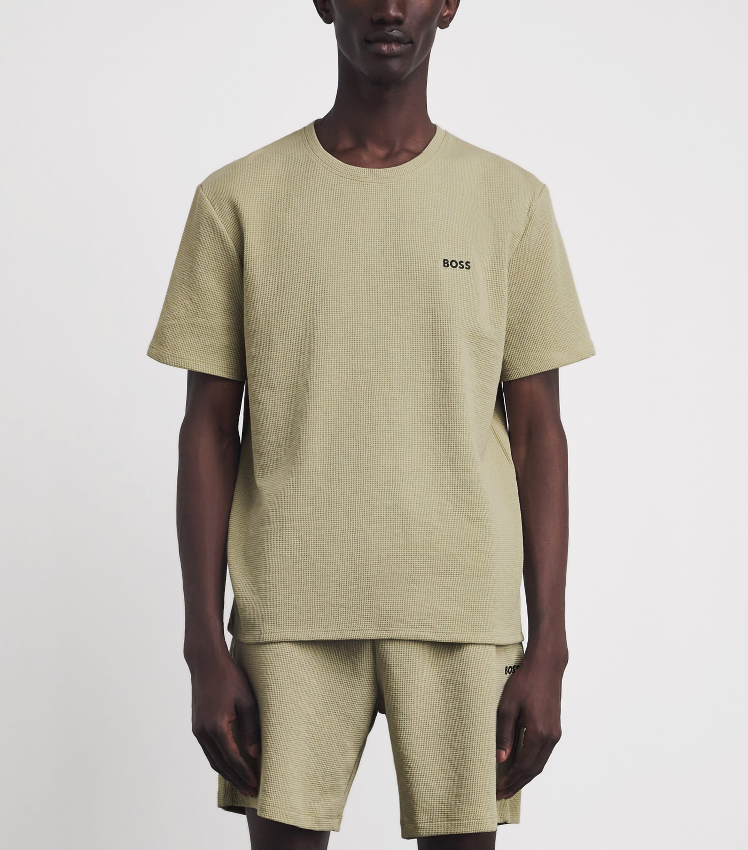 BOSS Mens Waffle-Knit Logo T-Shirt Light/pastel Grn Image 4