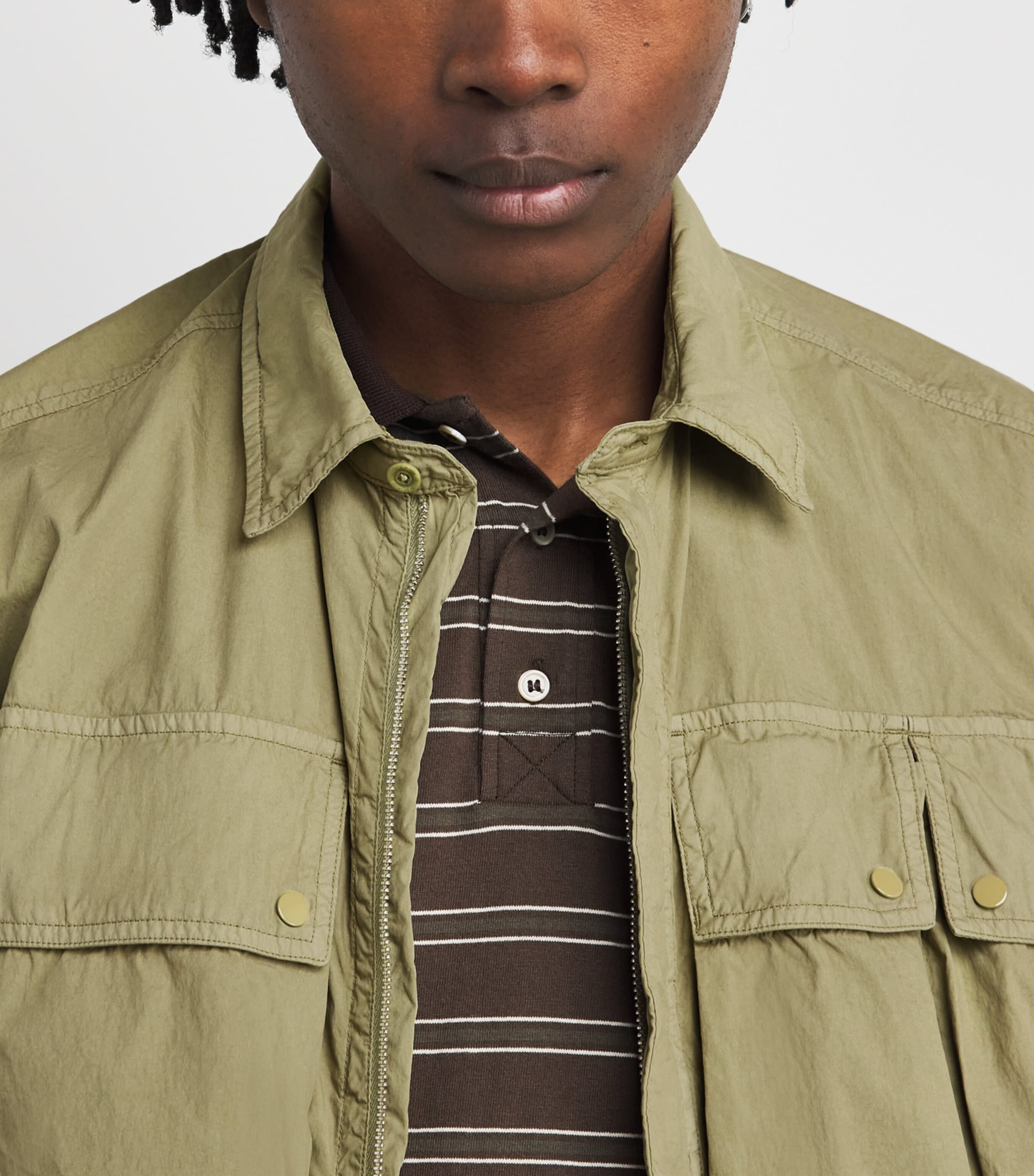 C.P. Company Mens 50 Fili Zip-Up Shirt Dried Herb Image 3