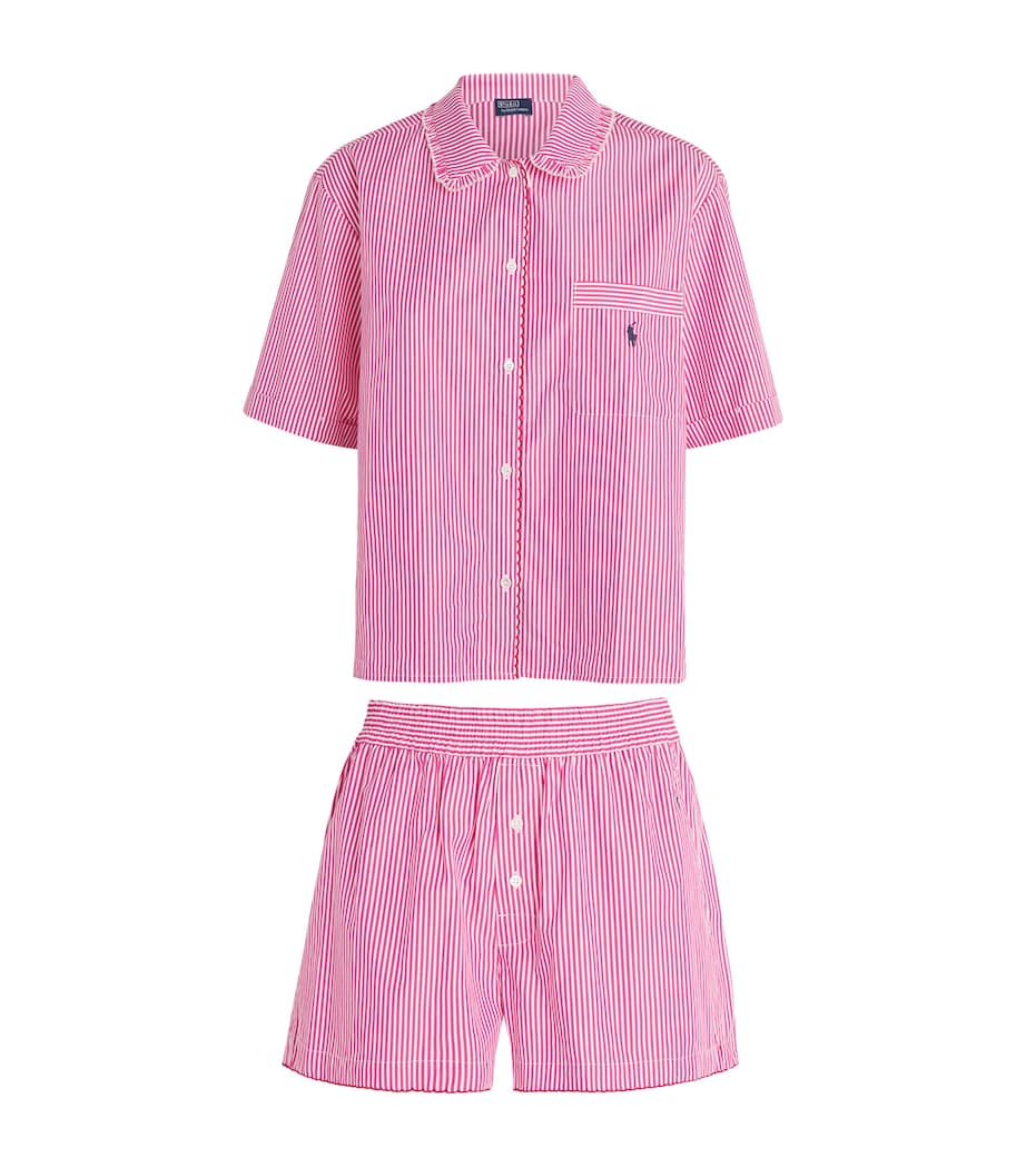 Polo Ralph Lauren Womens Cotton Stripe Short Pyjama Set College Pink/wh Image 1