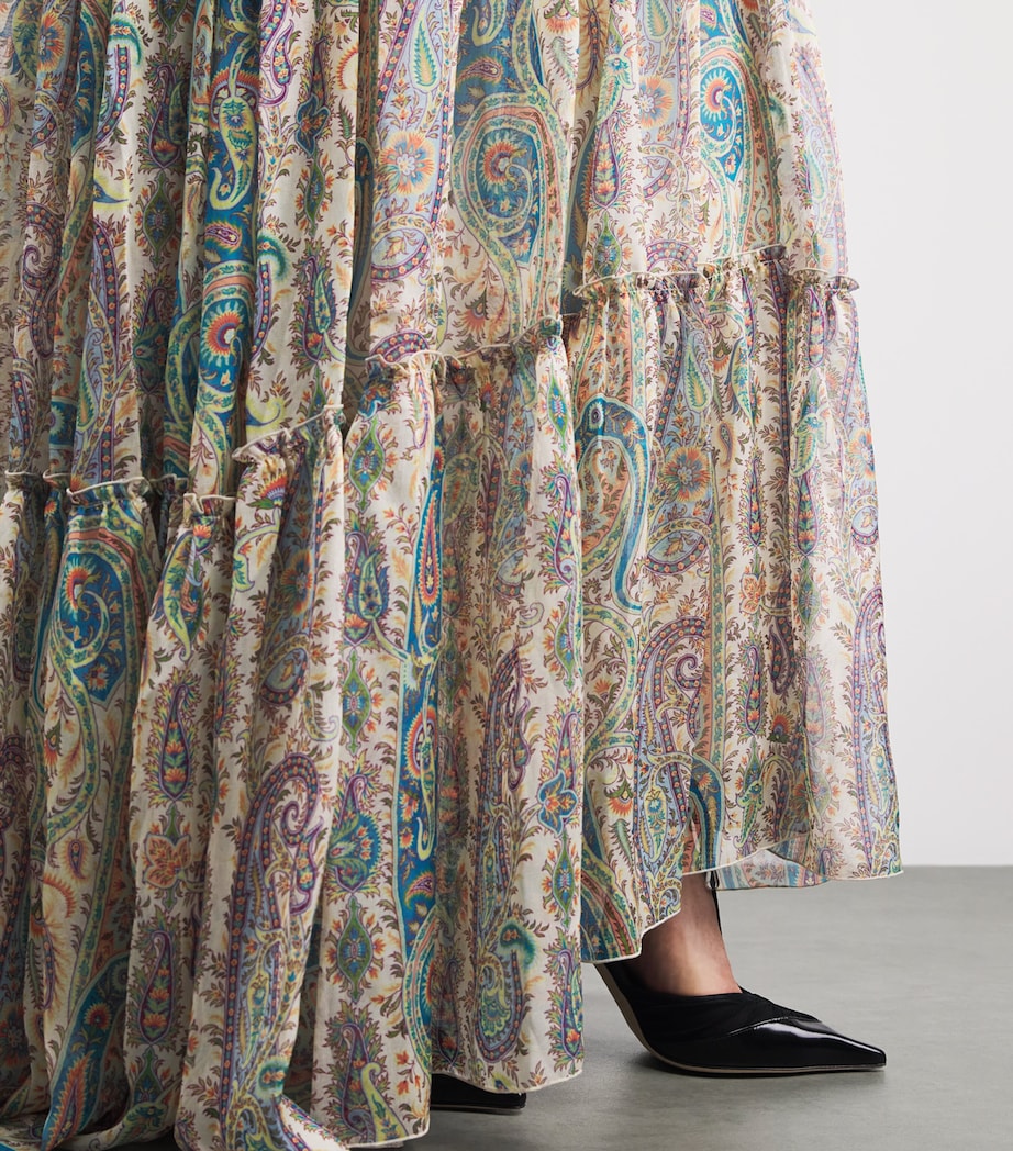 Etro Womens Silk Paisley Ruffle Maxi Dress Print Wht Base Image 5