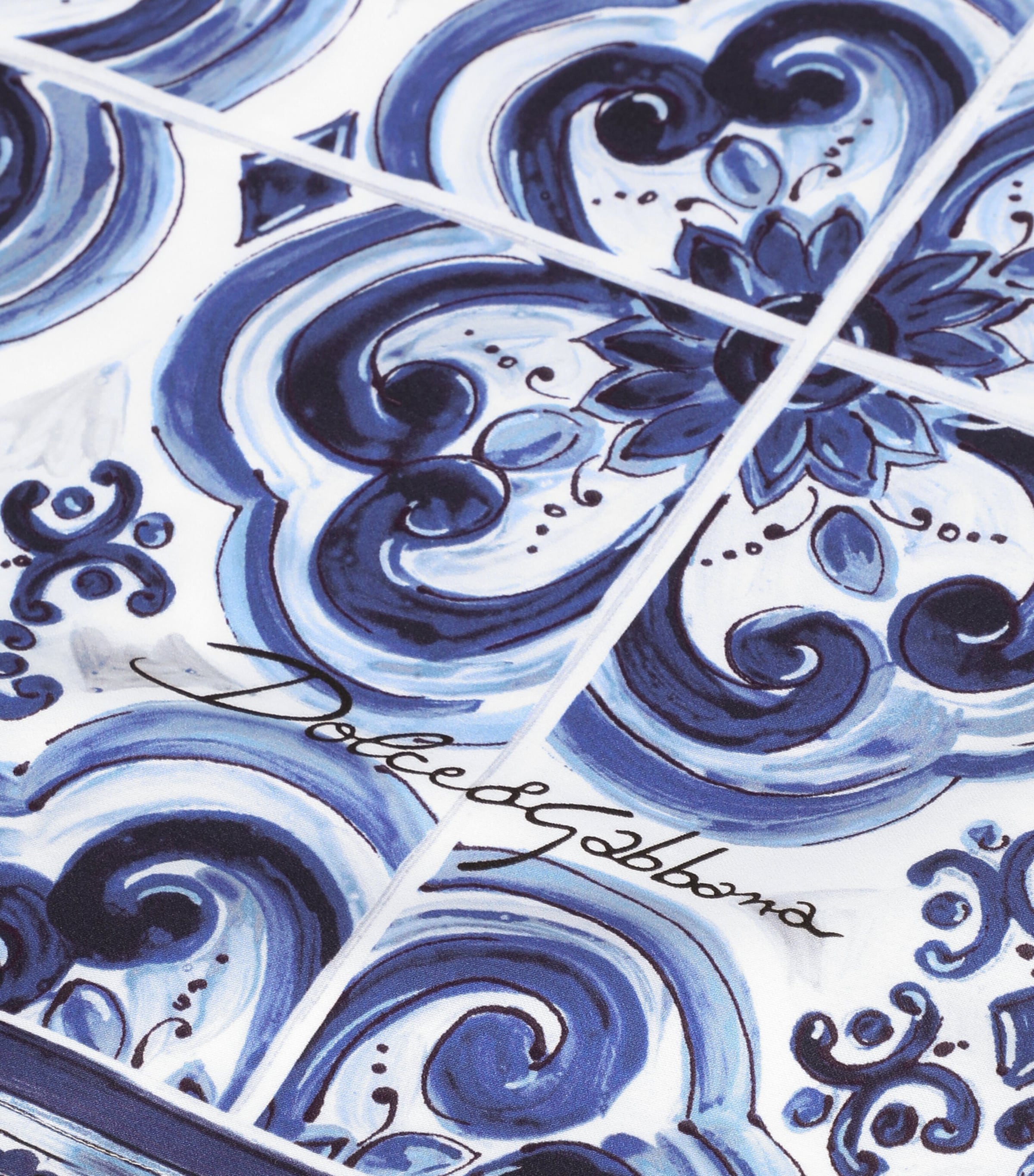 Dolce&Gabbana Casa Set of 2 Cotton Majolica Pillowcases (60cm x 90cm) Maiolica Blu M Image 3