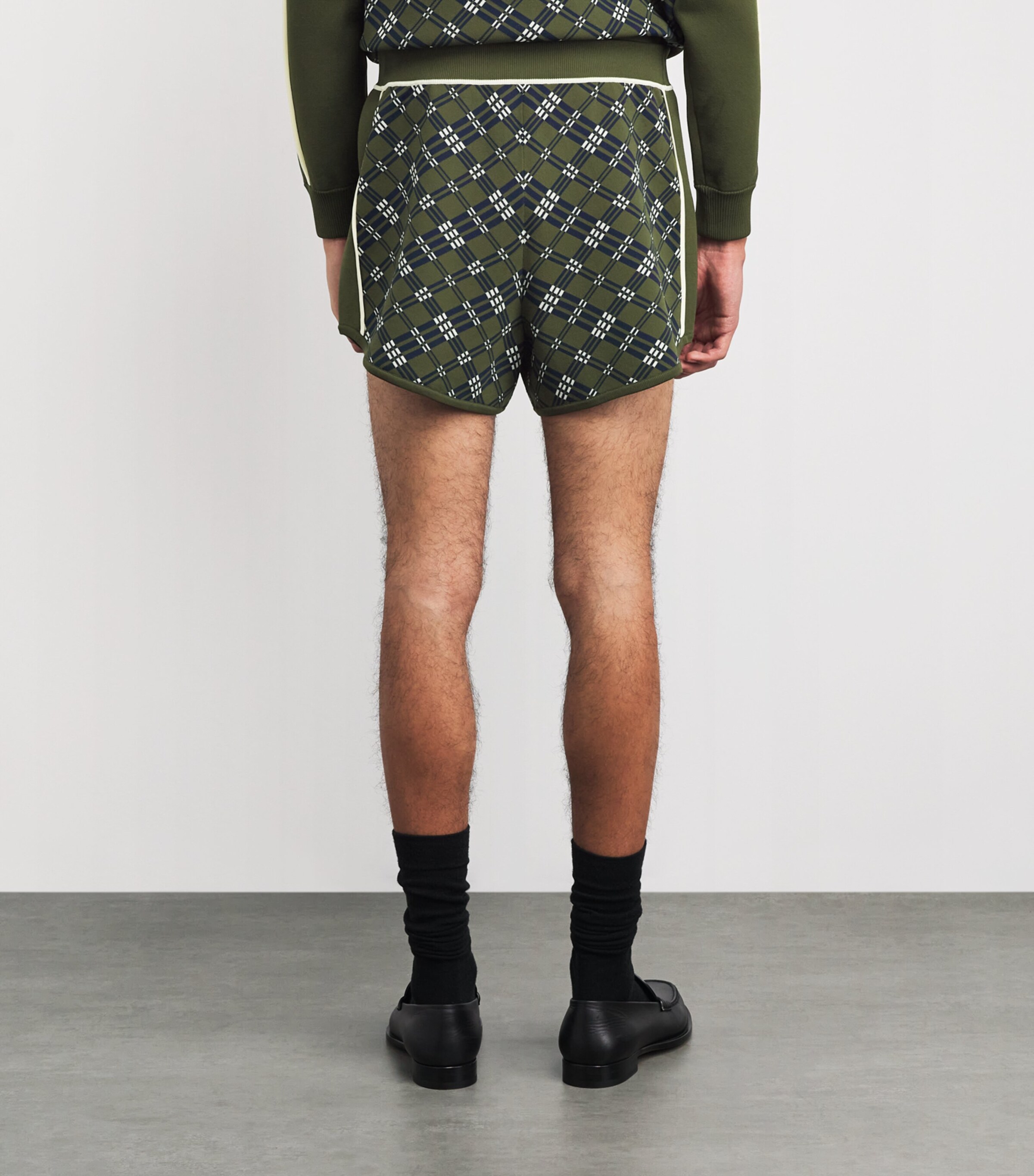 Wales Bonner Mens Power Check Shorts Khaki / Navy Image 4