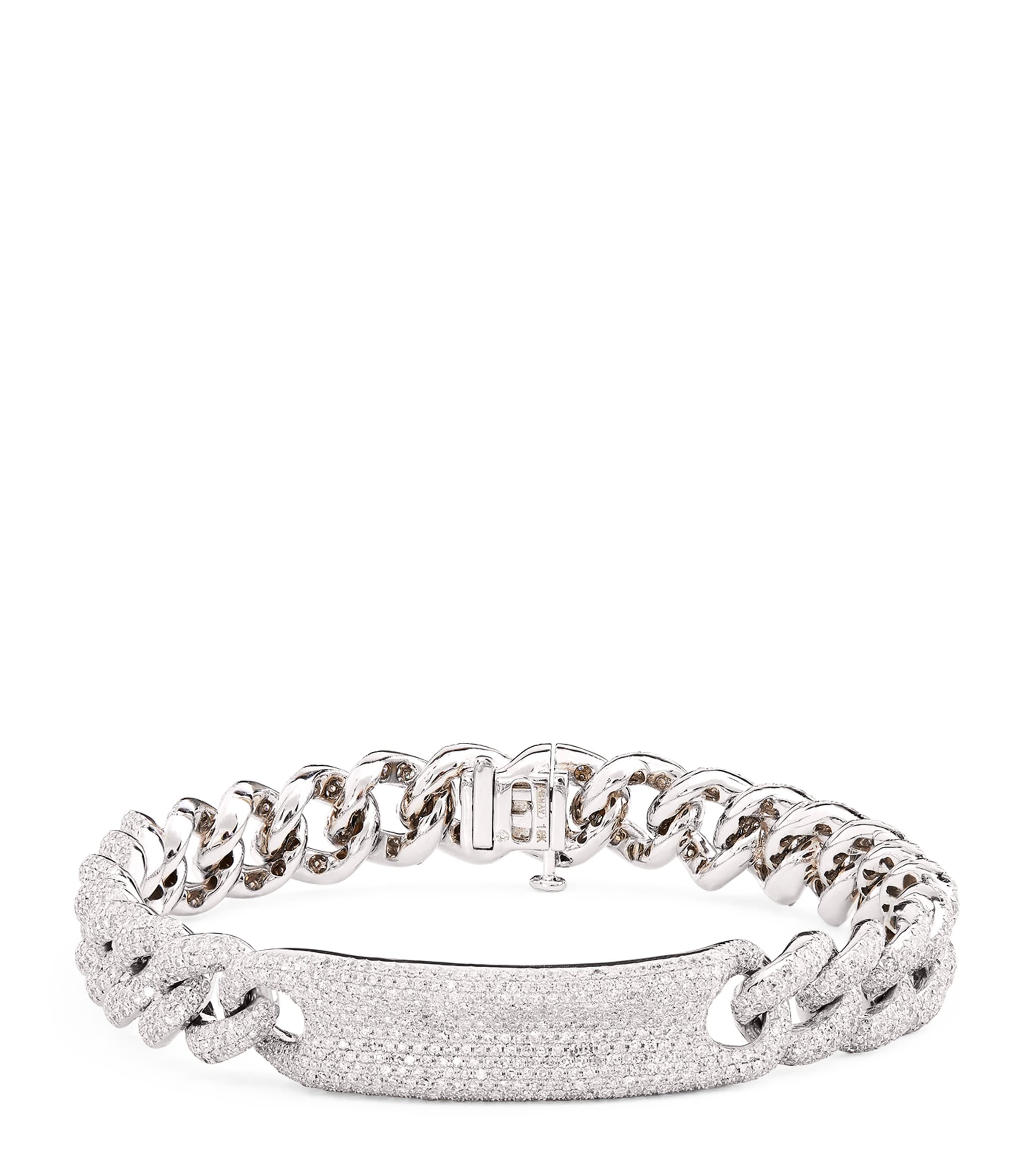 Shay White Gold And Pavé Diamond Id Essential Link Bracelet In Gray