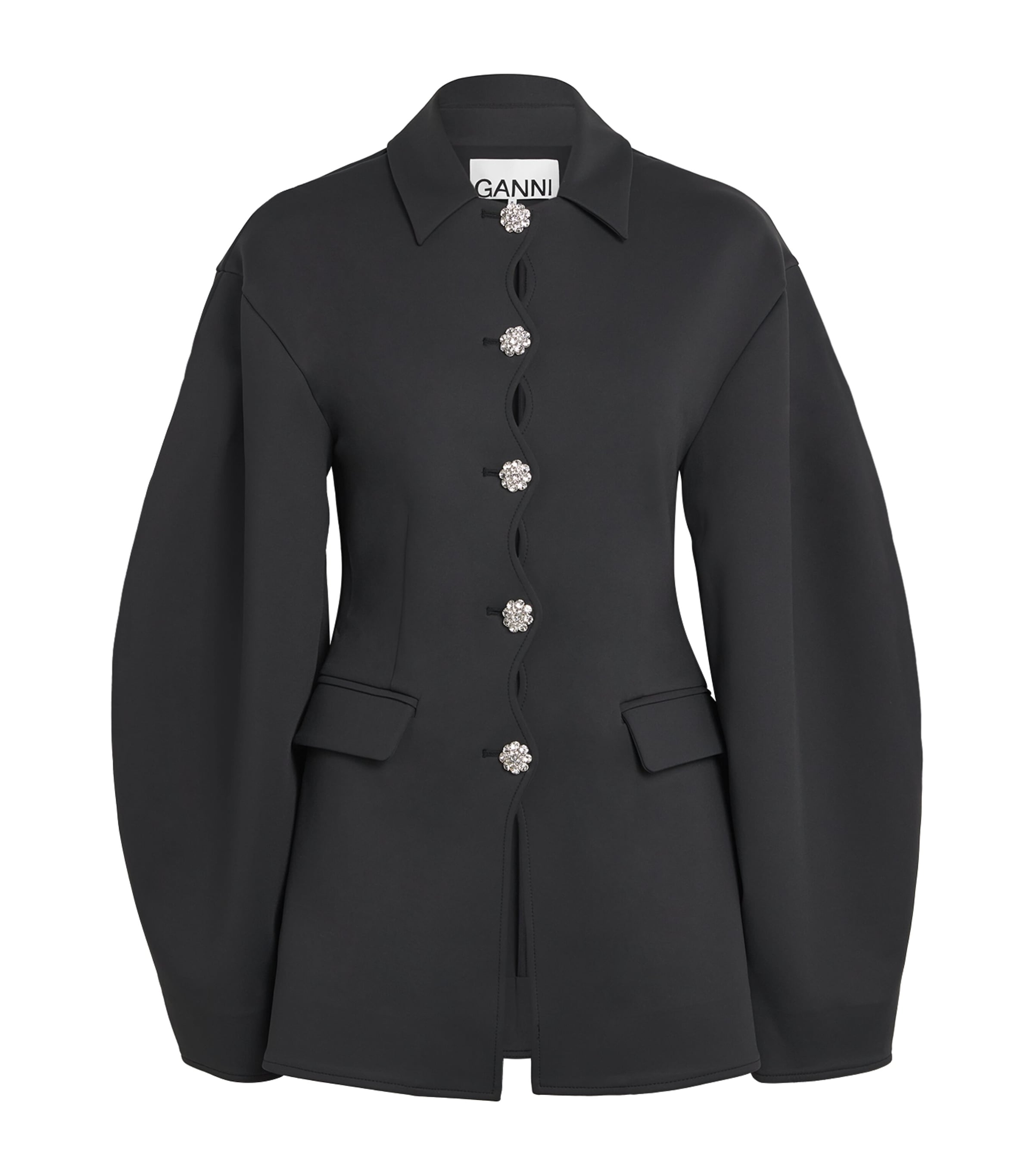 Ganni Structured Black Blazer With Jewel Buttons In Gray