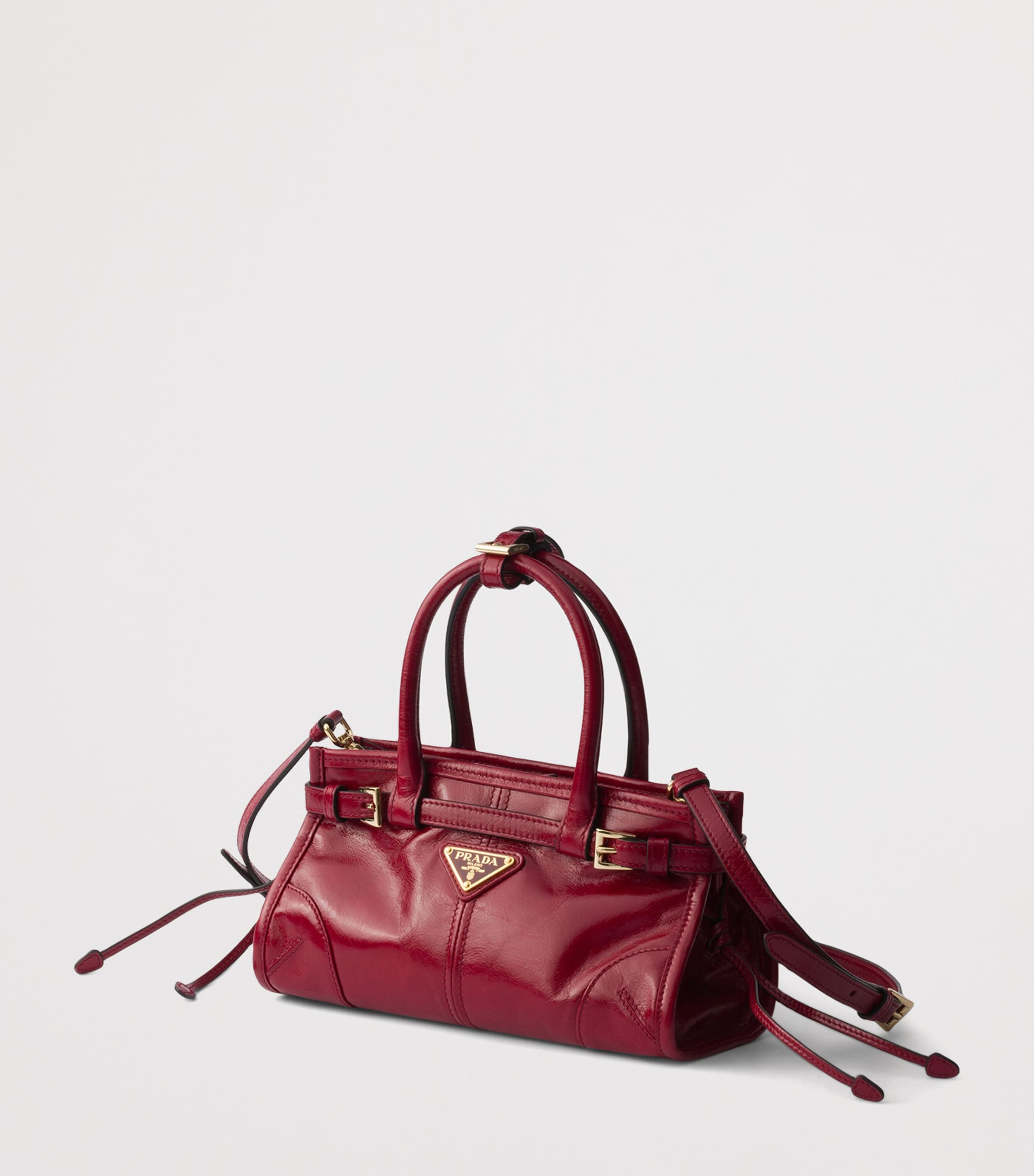Prada Mini Leather Bonnie Top-Handle Bag Red Image 5