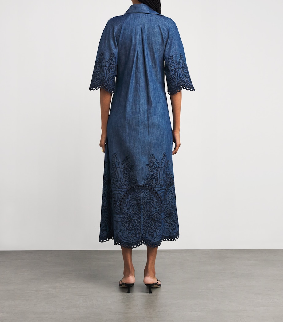 Zimmermann Blue Denim Embroidered Coco Maxi Dress | Harrods US Zimmermann Blue Denim Embroidered Coco Maxi Dress | Harrods US