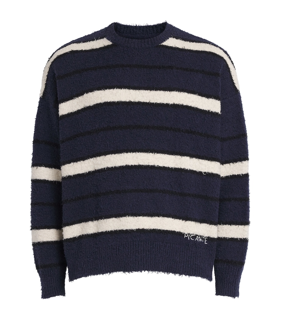 PICANTE Mens Cotton-Blend Shaggy Stripe Sweater Navy Stripe Image 1