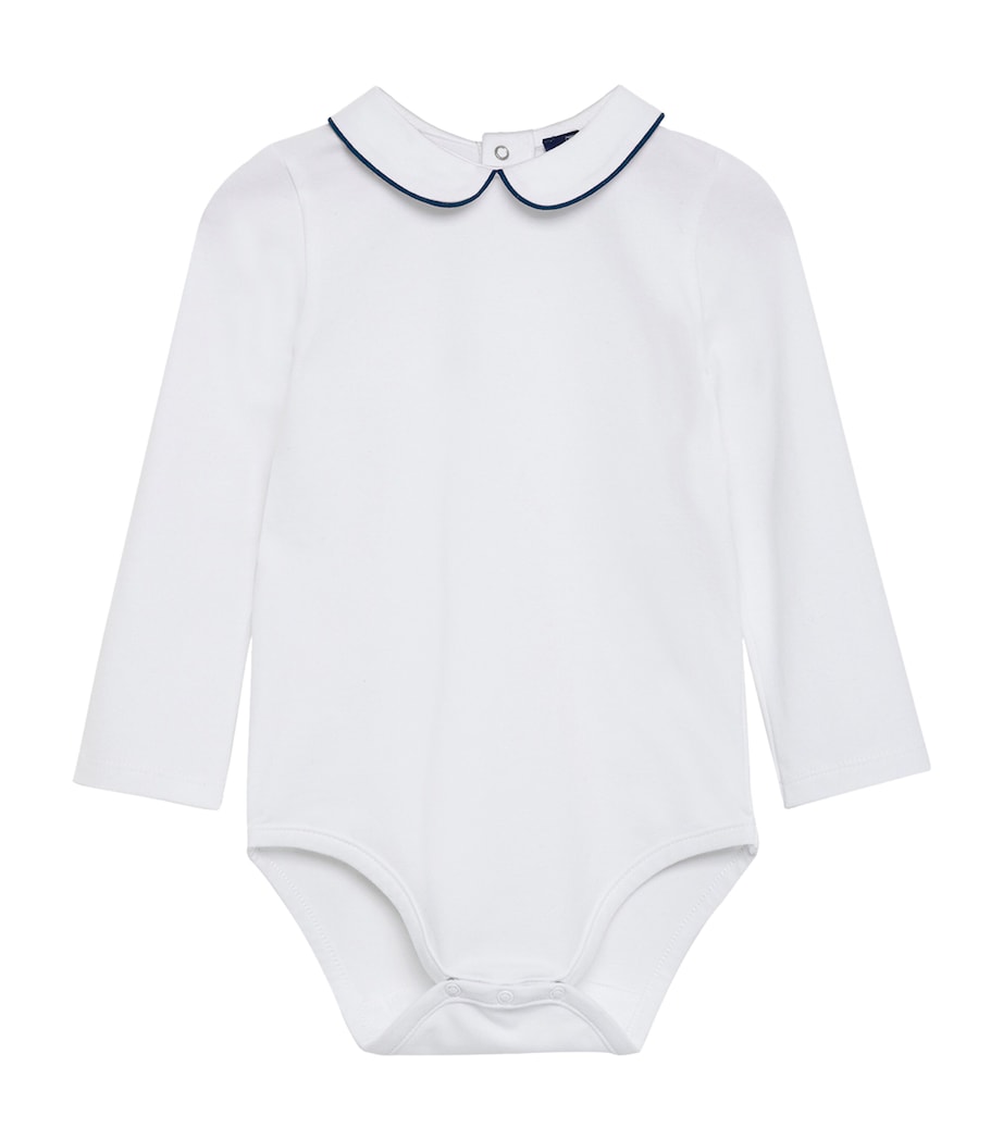 Trotters Piped-Collar Milo Bodysuit (0-24 Months) White / Navy Image 1