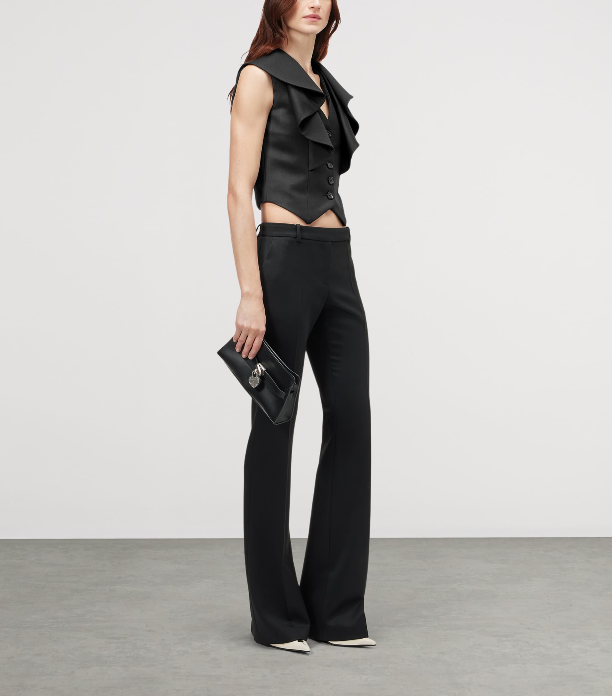McQueen Womens Wool Waterfall-Collar Waistcoat Image 4